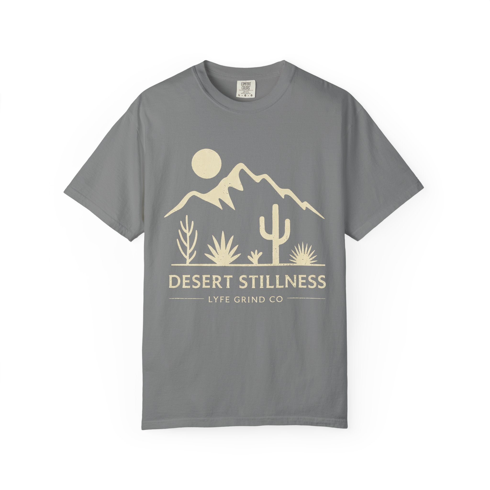 Desert Stillness T-Shirt | Arizona Desert Graphic Tee | Vintage Mountain Cactus Shirt | Minimalist Western Streetwear | Lyfe Grind Co