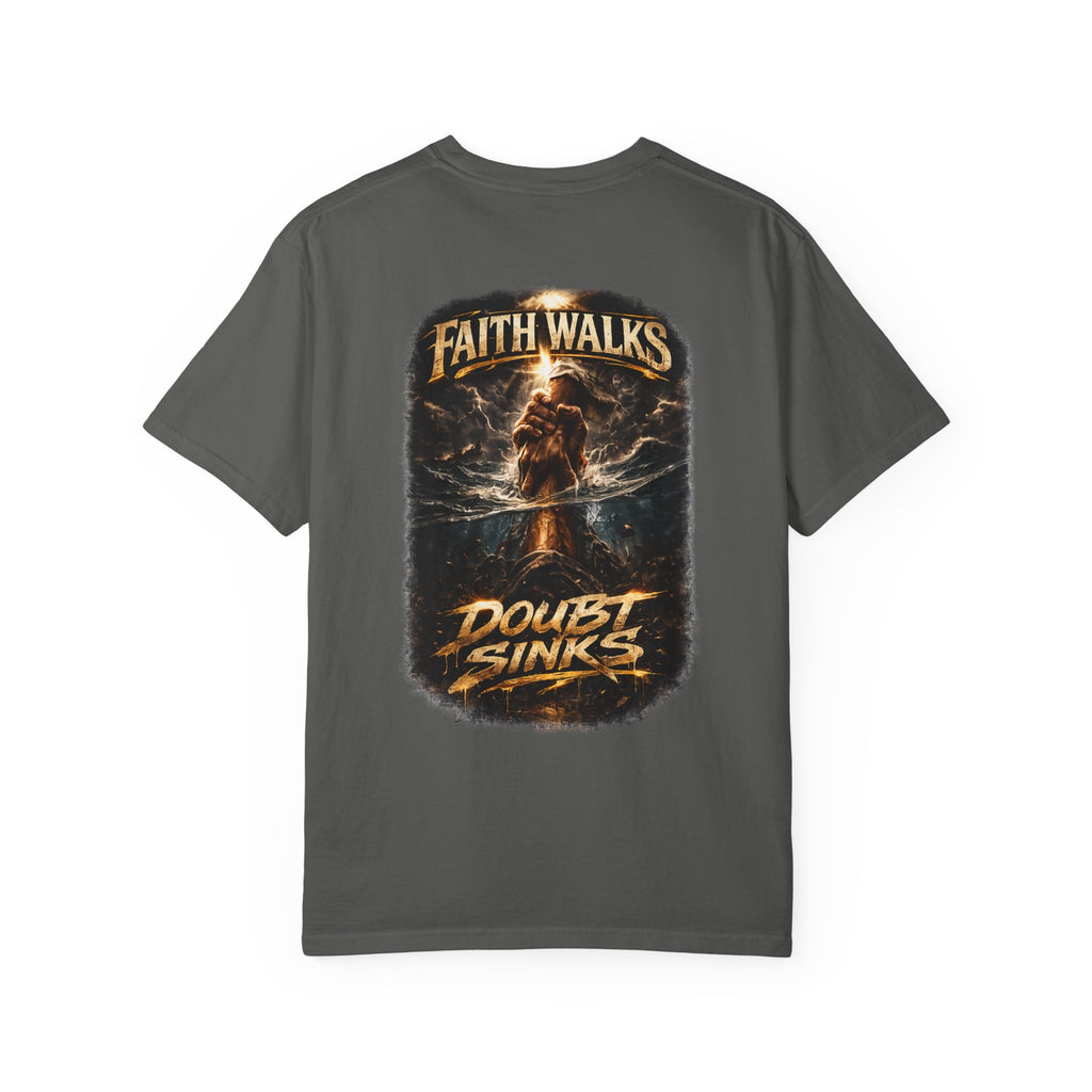 Faith Walks Doubt Sinks T-Shirt – Matthew 14:29–31 Christian Streetwear