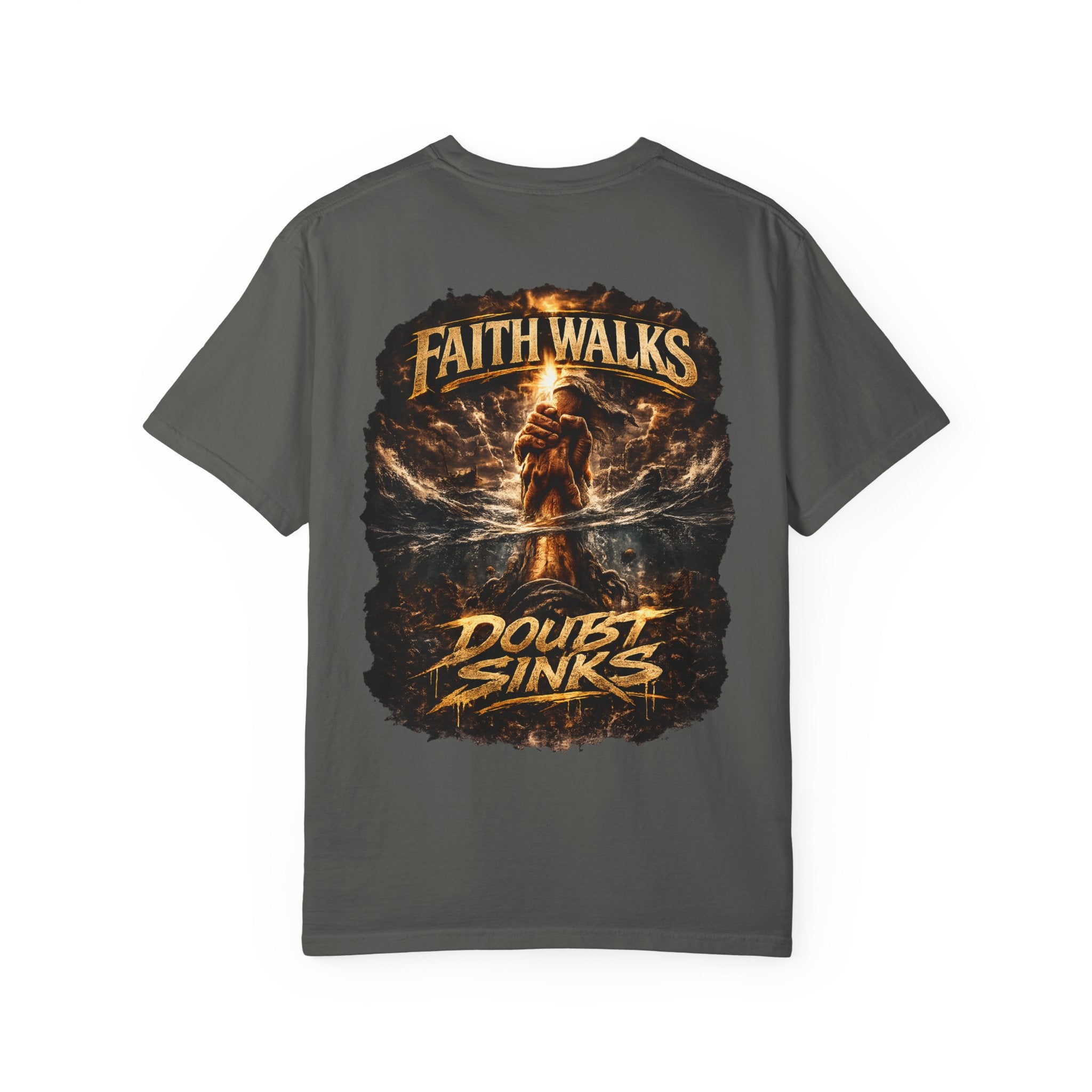 Faith Walks Doubt Sinks T-Shirt – Matthew 14:29–31 Christian Streetwear