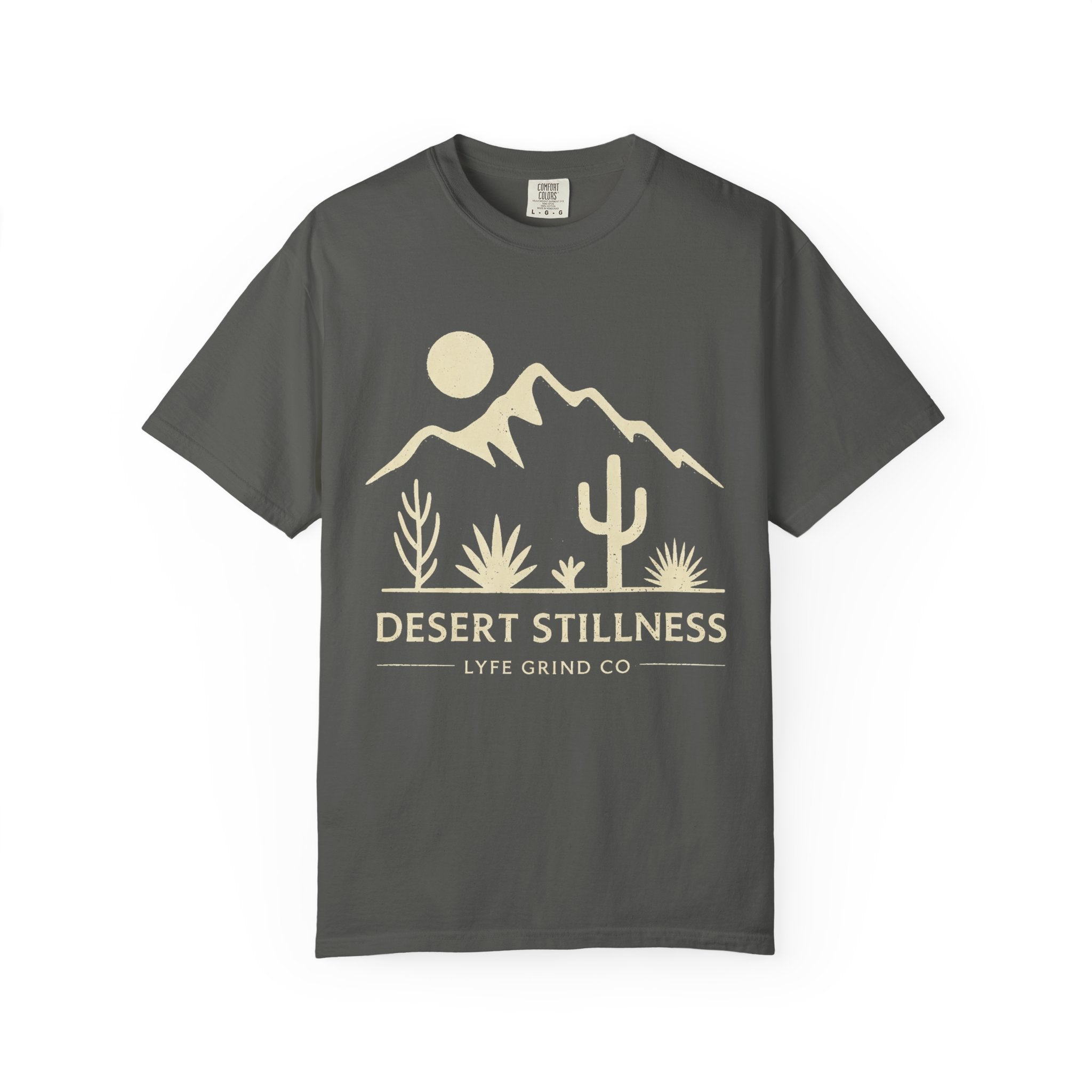 Desert Stillness T-Shirt | Arizona Desert Graphic Tee | Vintage Mountain Cactus Shirt | Minimalist Western Streetwear | Lyfe Grind Co