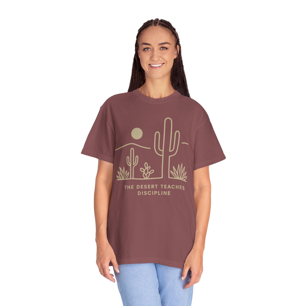 Lyfe Grind Co. – The Desert Teaches Discipline | Comfort Colors® 1717 | Western Minimal Desert Tee (Brick)