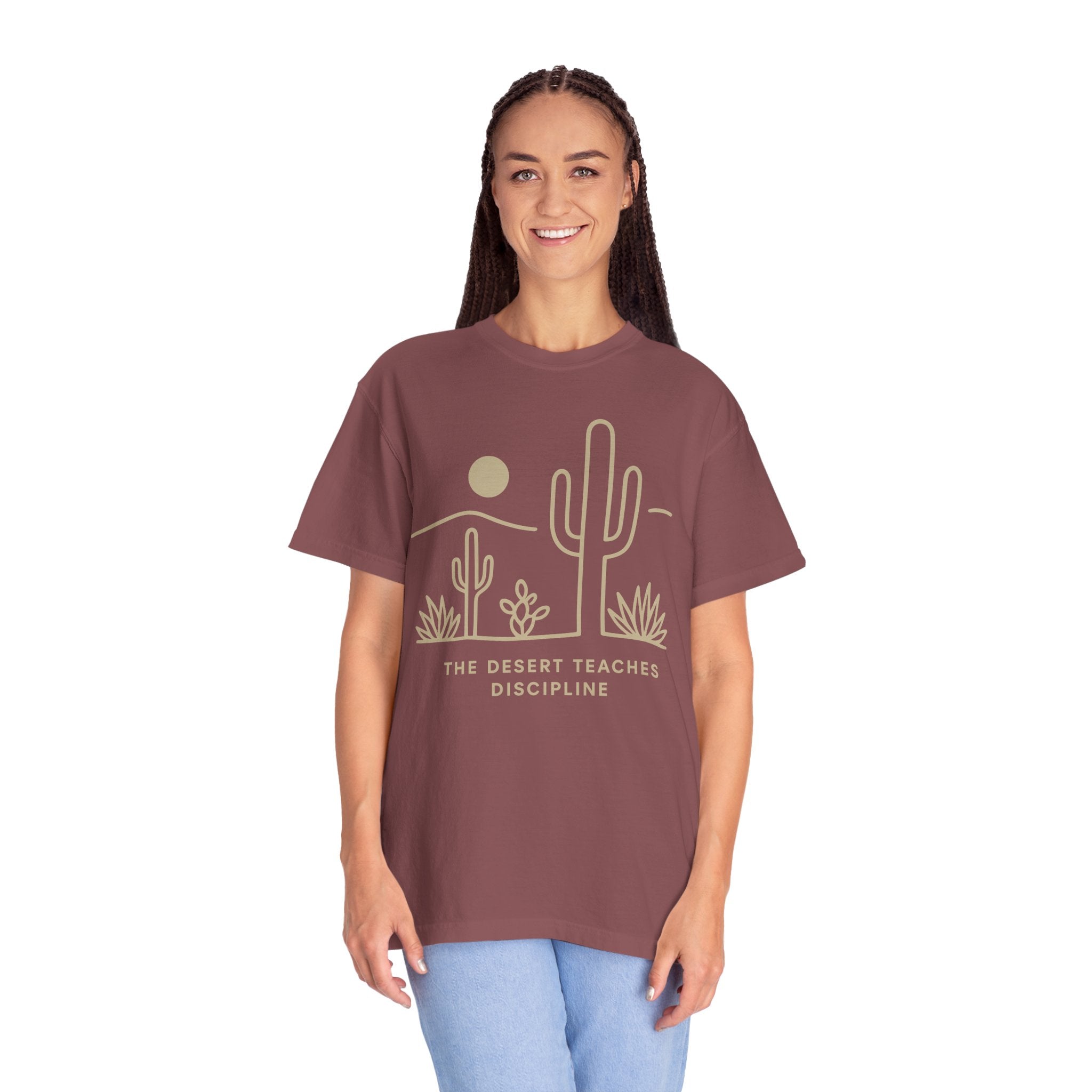 Lyfe Grind Co. – The Desert Teaches Discipline | Comfort Colors® 1717 | Western Minimal Desert Tee (Brick)