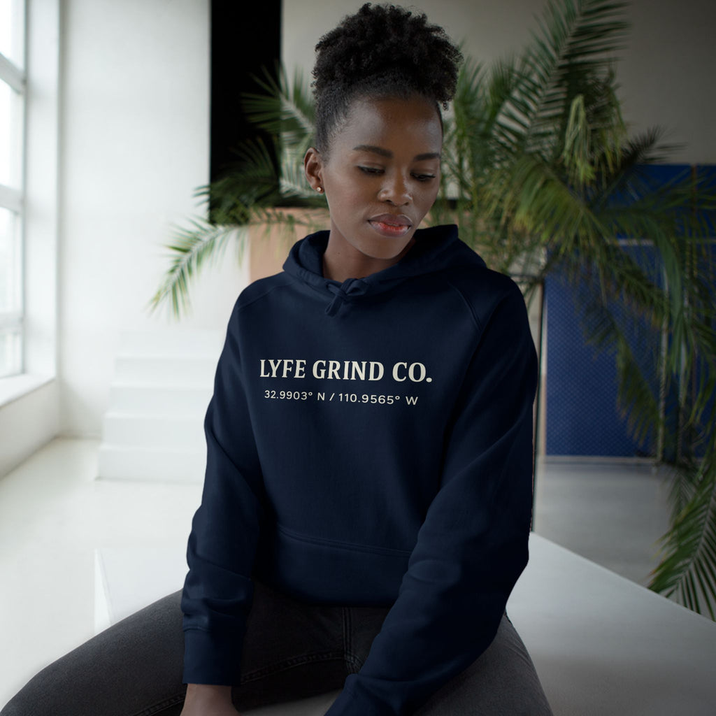 Lyfe Grind Co Logo Hoodie – Desert Division Streetwear Pullover, Minimalist Premium Hoodie, Arizona Coordinates Sweatshirt