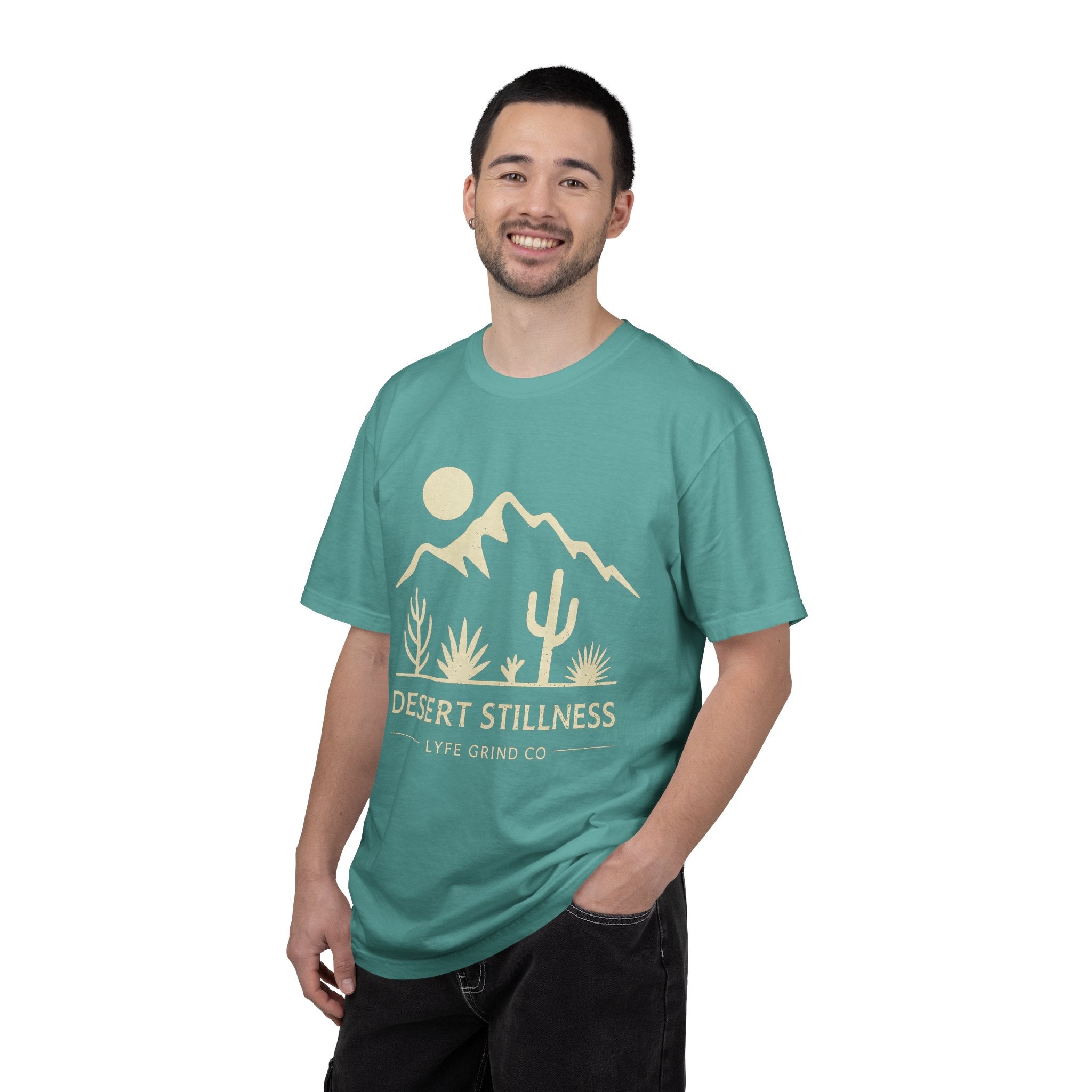 Desert Stillness T-Shirt | Arizona Desert Graphic Tee | Vintage Mountain Cactus Shirt | Minimalist Western Streetwear | Lyfe Grind Co