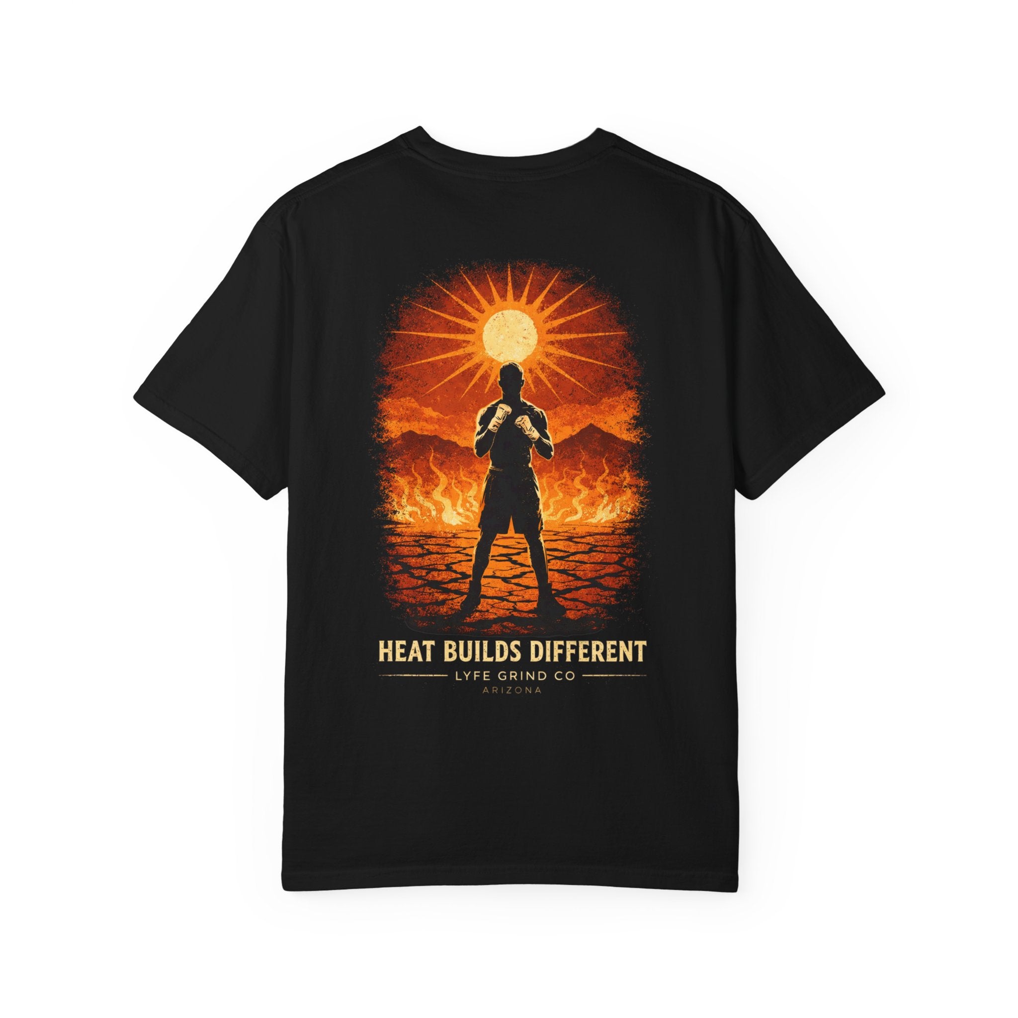 Heat Builds Different T-Shirt | Boxing Streetwear Tee | Motivational Gym Shirt | Desert Graphic Tee | Lyfe Grind Co