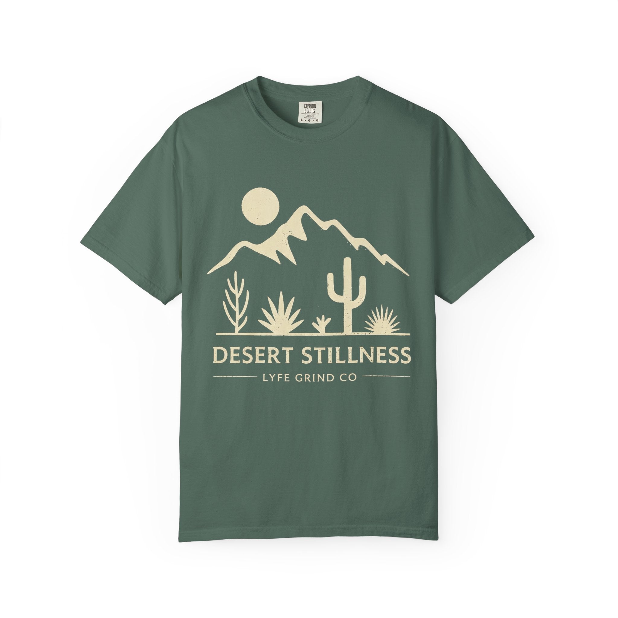 Desert Stillness T-Shirt | Arizona Desert Graphic Tee | Vintage Mountain Cactus Shirt | Minimalist Western Streetwear | Lyfe Grind Co