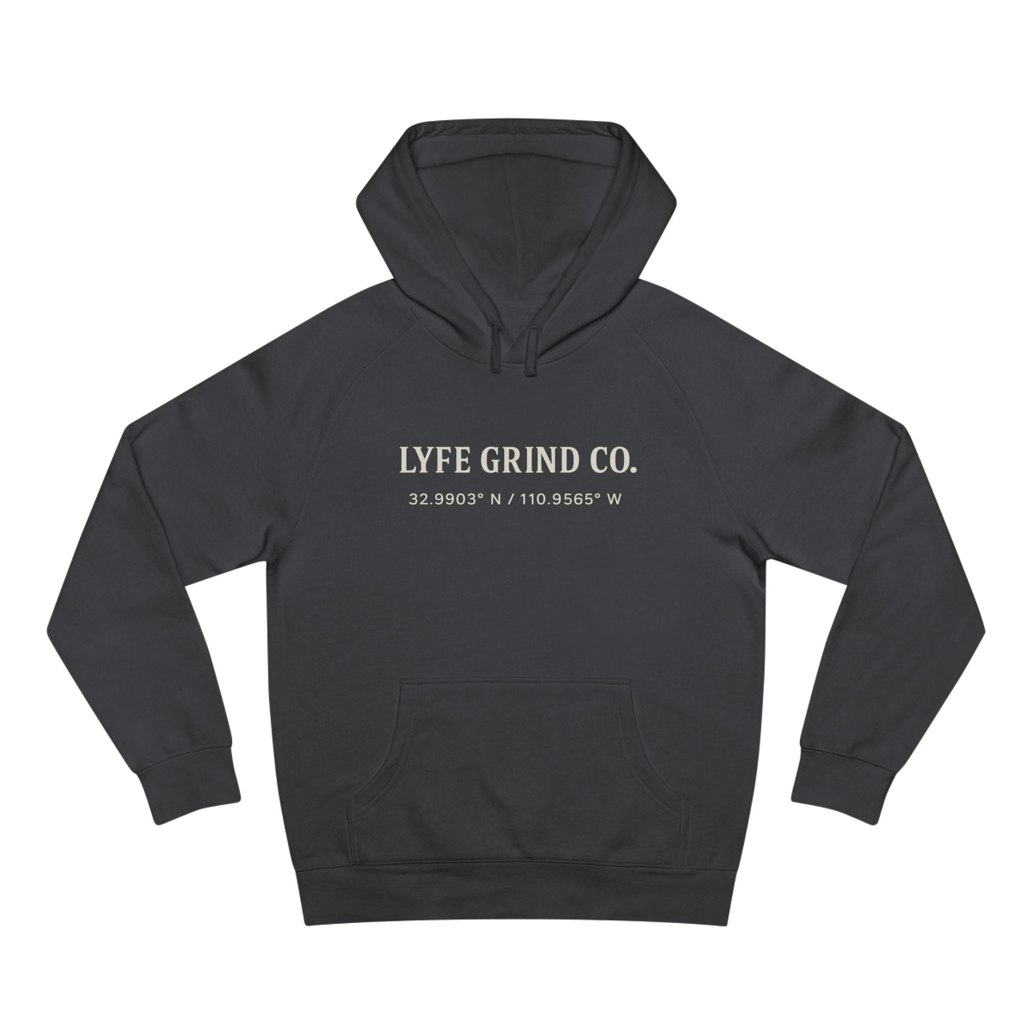 Lyfe Grind Co Logo Hoodie – Desert Division Streetwear Pullover, Minimalist Premium Hoodie, Arizona Coordinates Sweatshirt