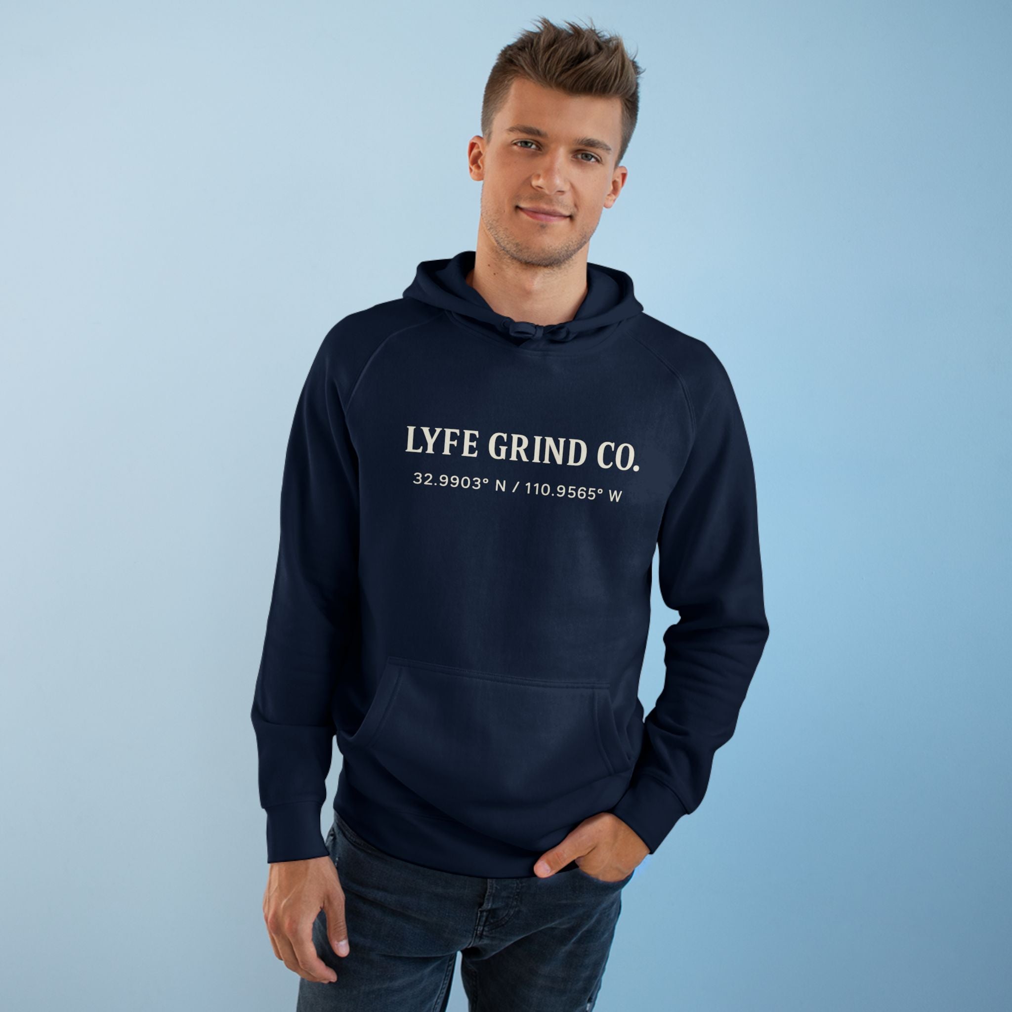 Lyfe Grind Co Logo Hoodie – Desert Division Streetwear Pullover, Minimalist Premium Hoodie, Arizona Coordinates Sweatshirt