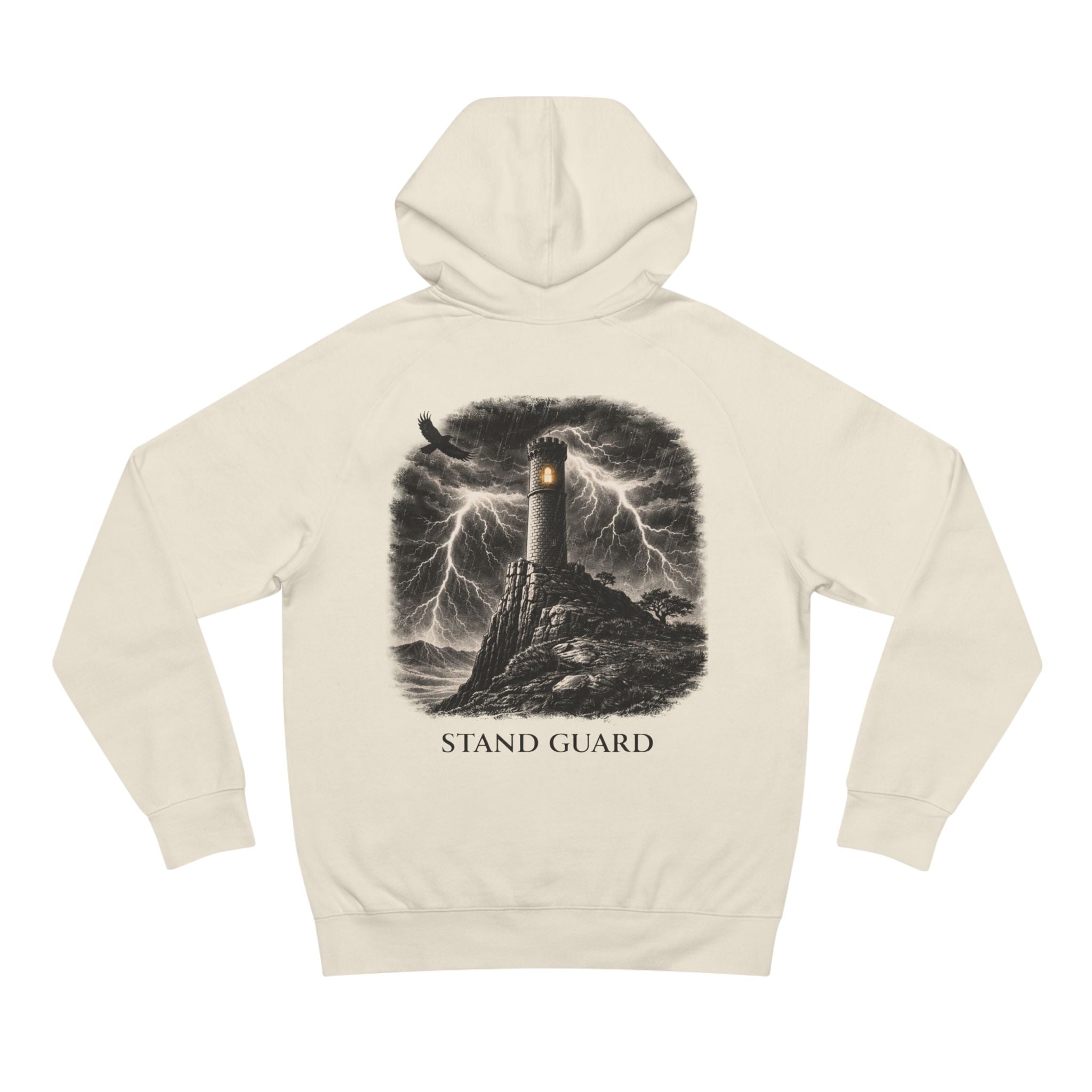 Lyfe Grind Co “Stand Guard” Watchtower Hoodie – Streetwear Graphic Pullover, Discipline & Resilience Hoodie, Minimal Front / Bold Back Sweatshirt