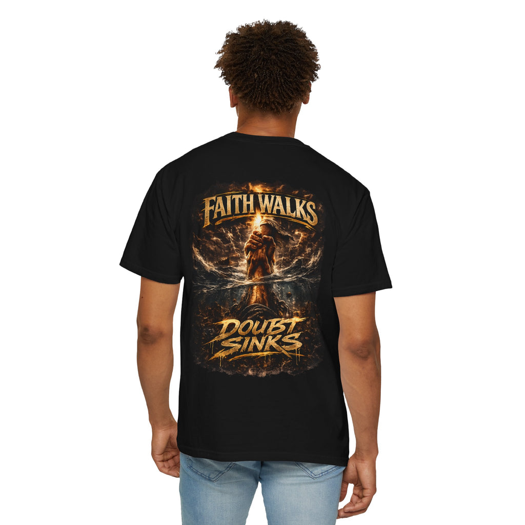 Faith Walks Doubt Sinks T-Shirt – Matthew 14:29–31 Christian Streetwear