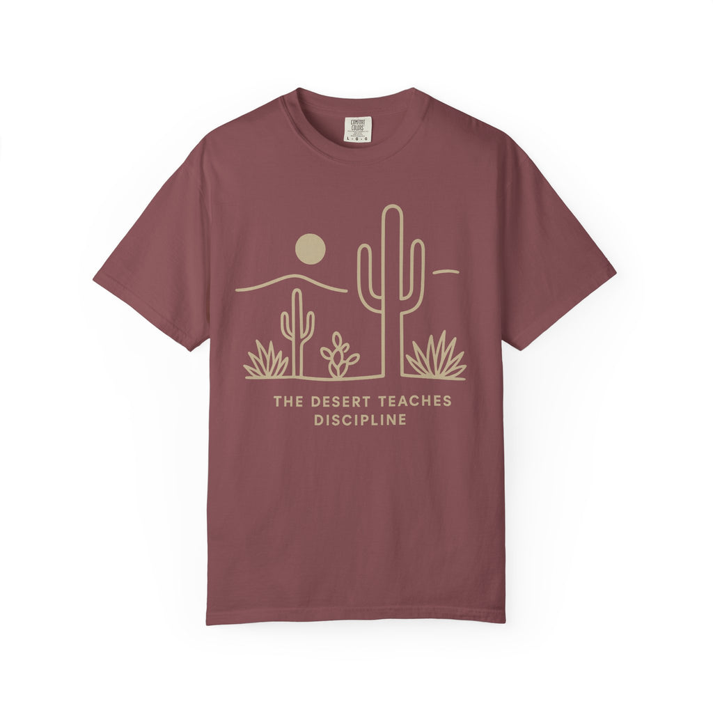 Lyfe Grind Co. – The Desert Teaches Discipline | Comfort Colors® 1717 | Western Minimal Desert Tee (Brick)