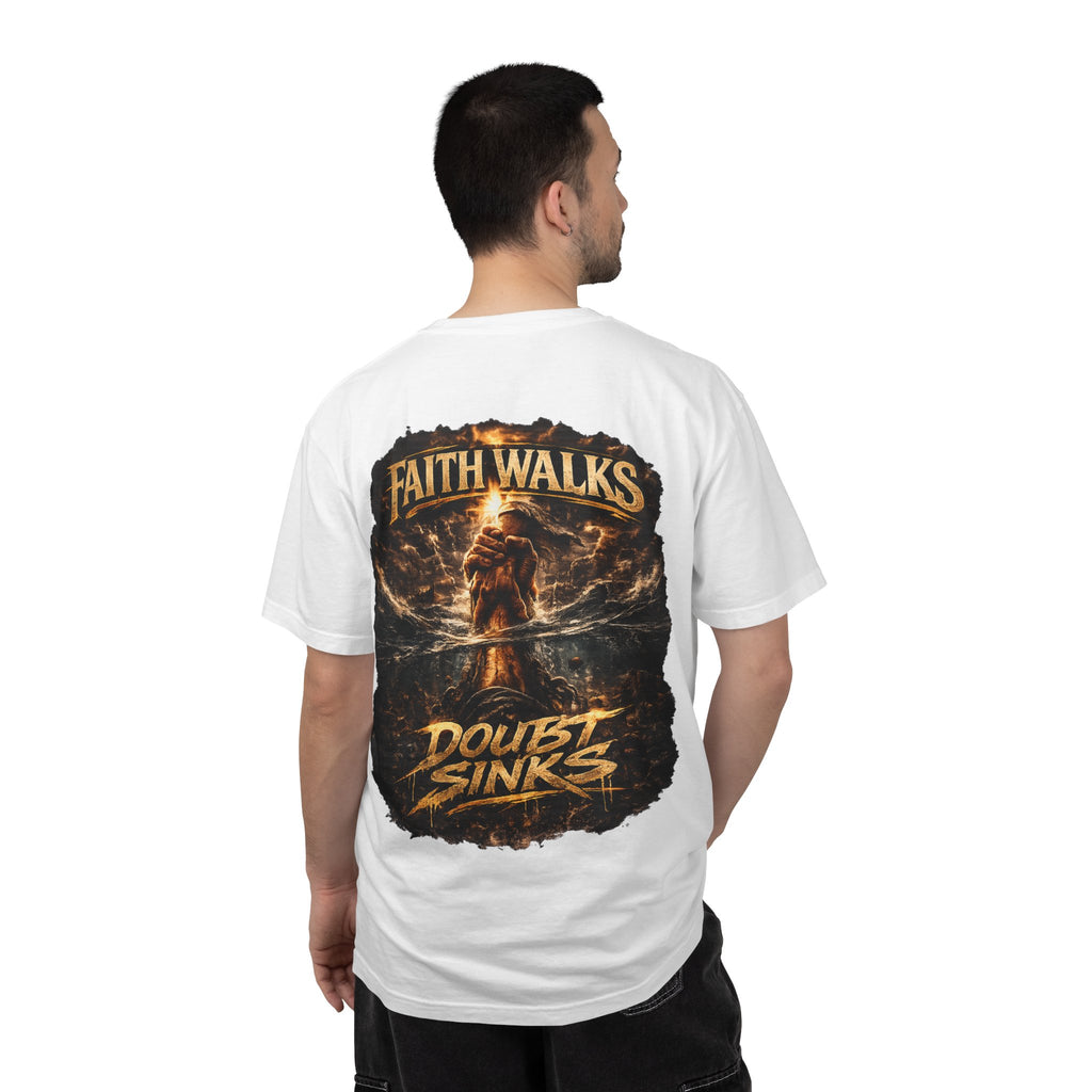 Faith Walks Doubt Sinks T-Shirt – Matthew 14:29–31 Christian Streetwear