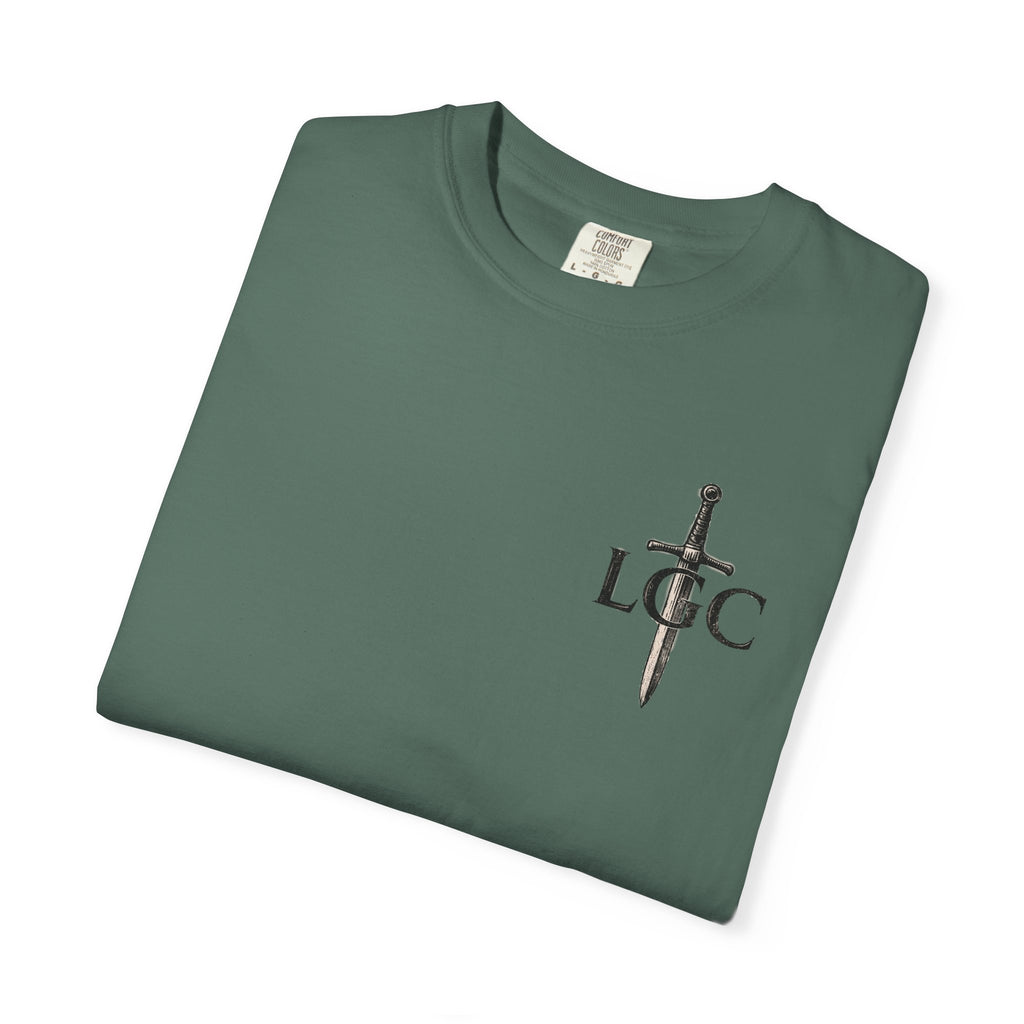 Sword Oath “Forged in Discipline” Graphic T-Shirt – Medieval Sword Streetwear Tee, Motivational Discipline Shirt