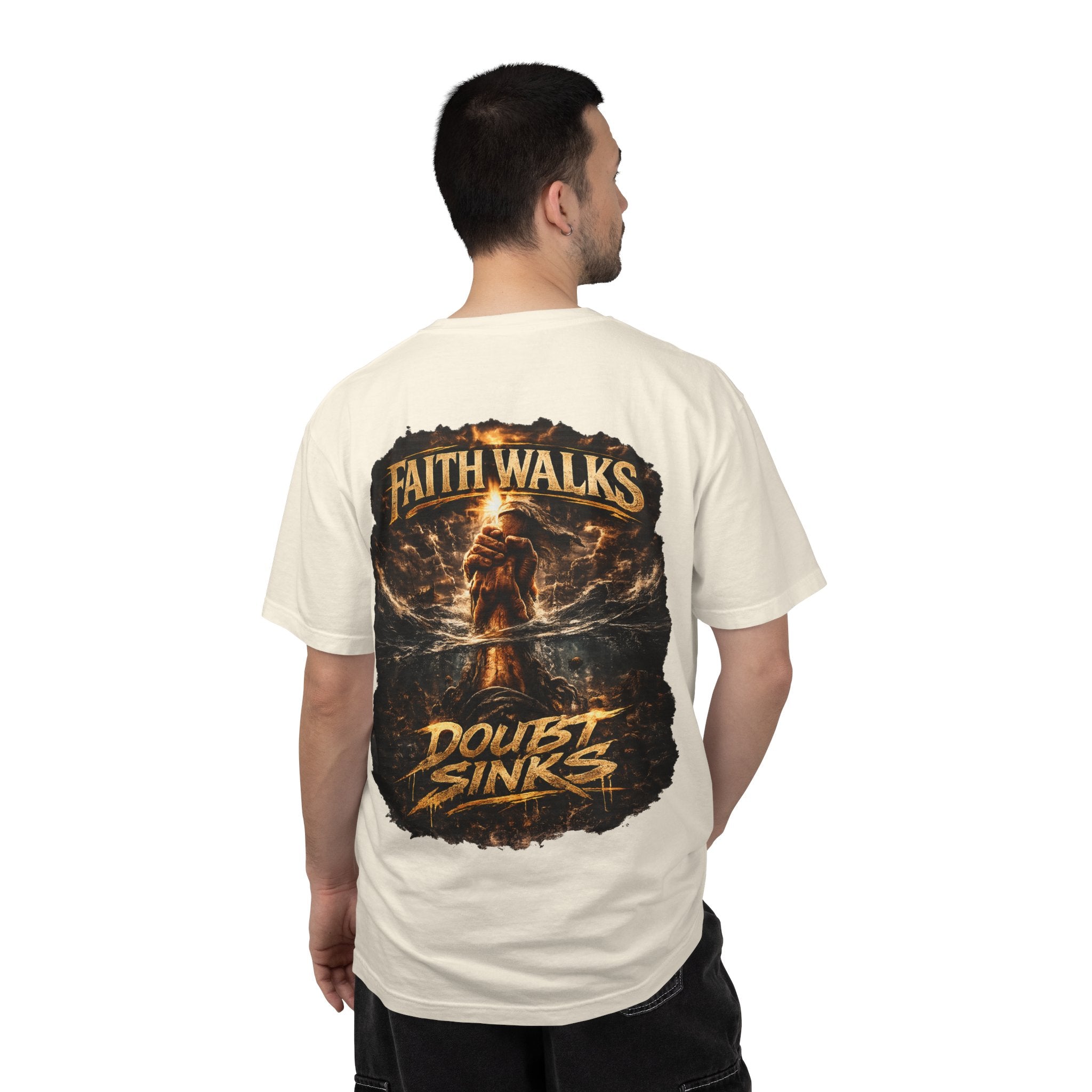 Faith Walks Doubt Sinks T-Shirt – Matthew 14:29–31 Christian Streetwear