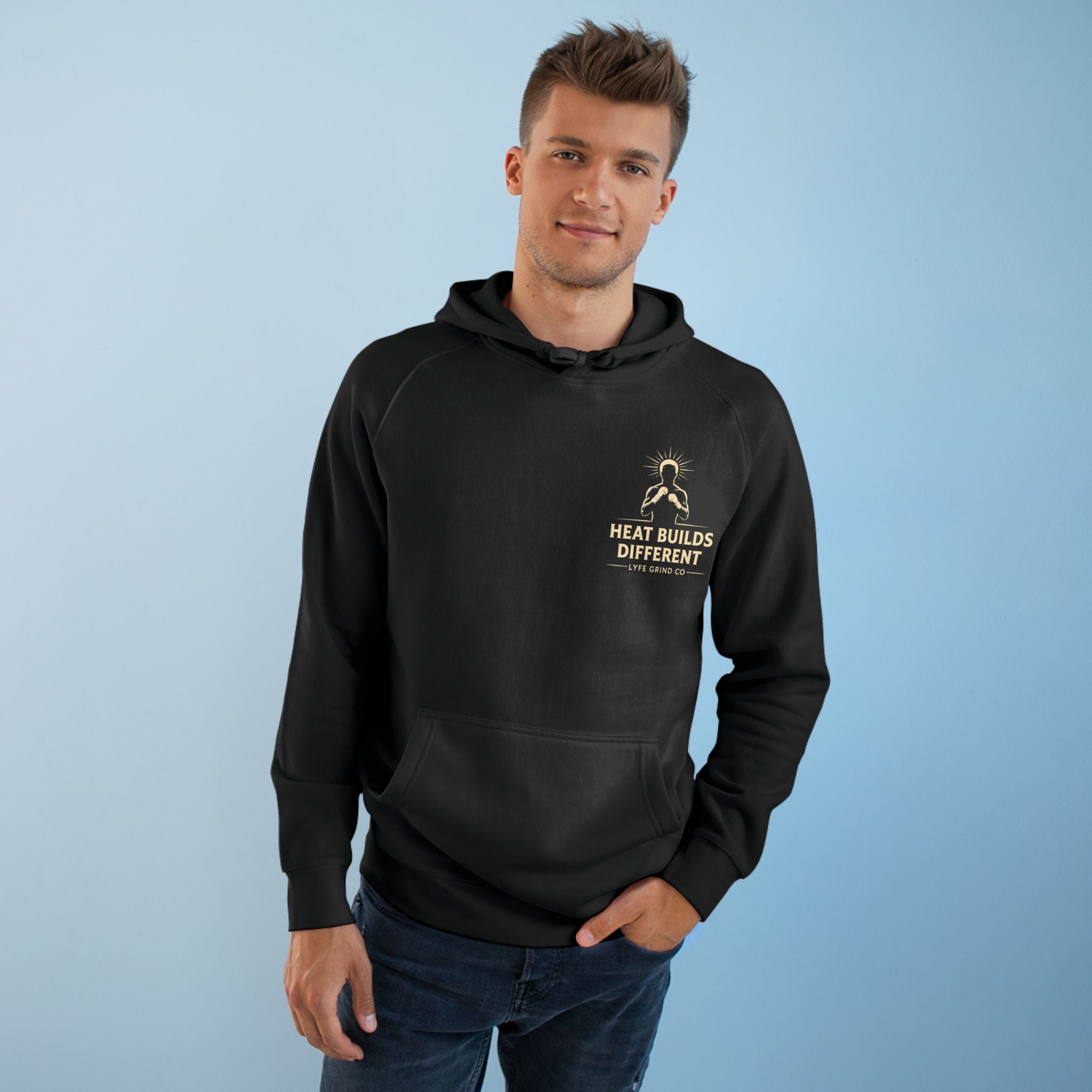 Lyfe Grind Co “Heat Builds Different” Hoodie – Desert Streetwear Pullover, Boxing & Gym Hoodie, Arizona Graphic Sweatshirt