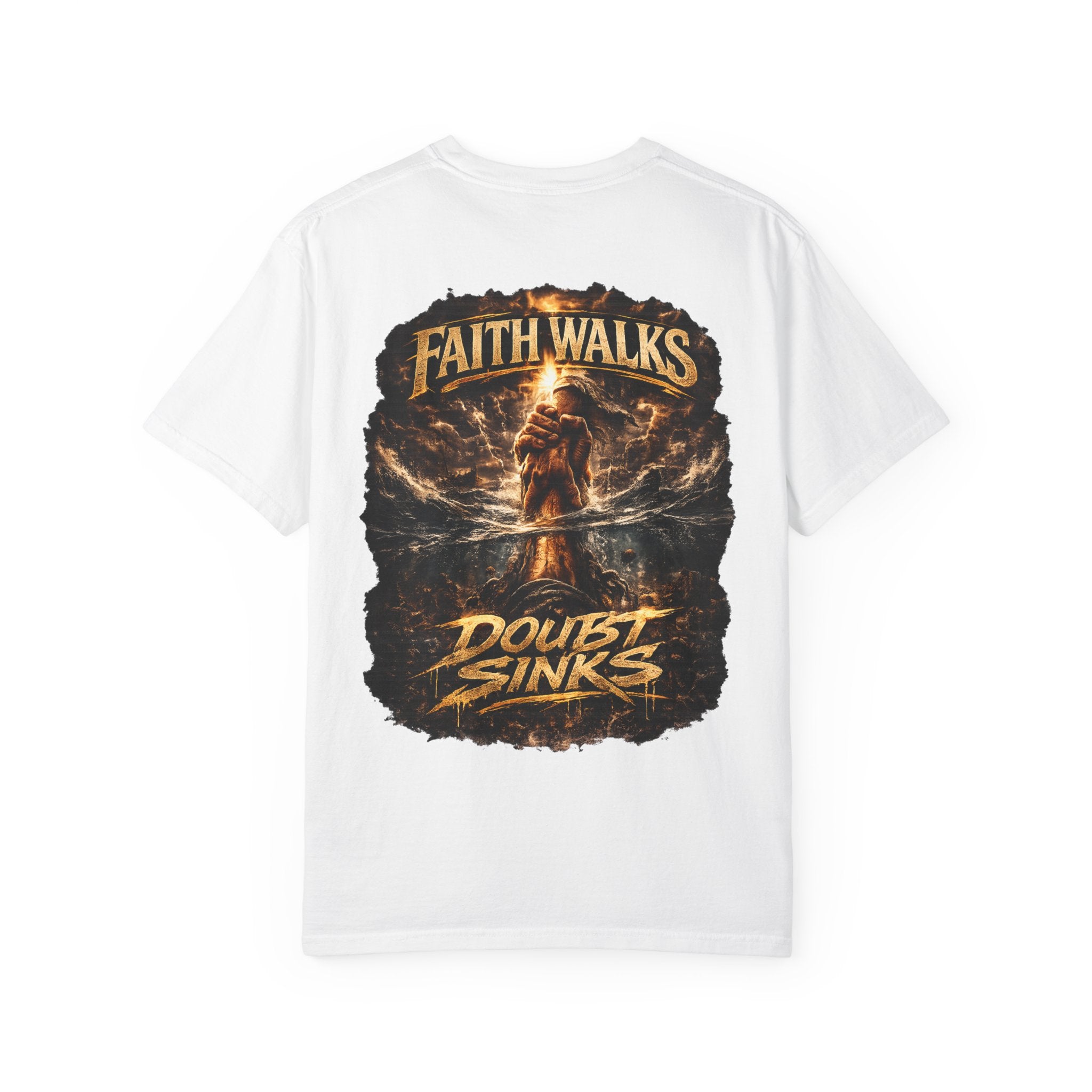 Faith Walks Doubt Sinks T-Shirt – Matthew 14:29–31 Christian Streetwear