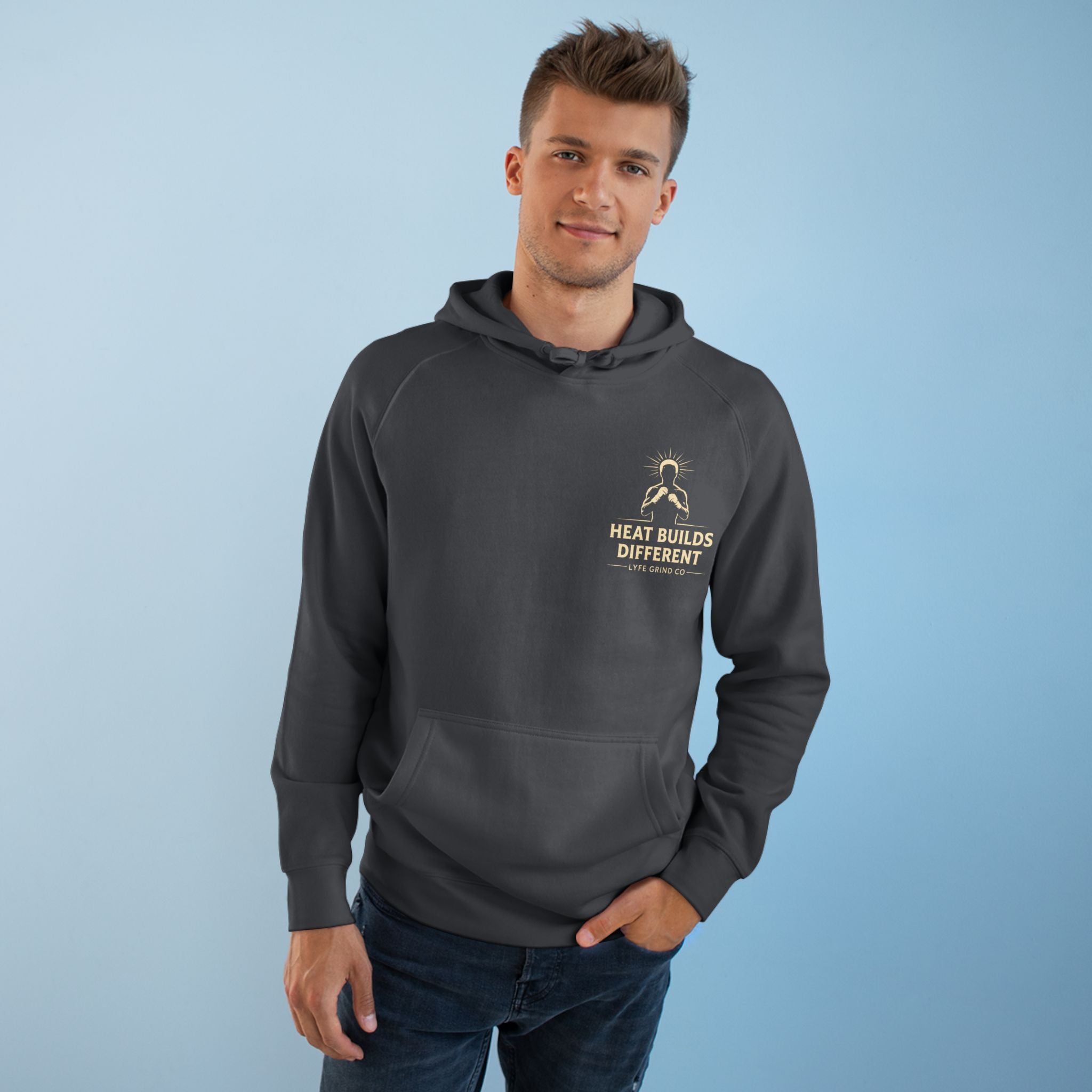 Lyfe Grind Co “Heat Builds Different” Hoodie – Desert Streetwear Pullover, Boxing & Gym Hoodie, Arizona Graphic Sweatshirt