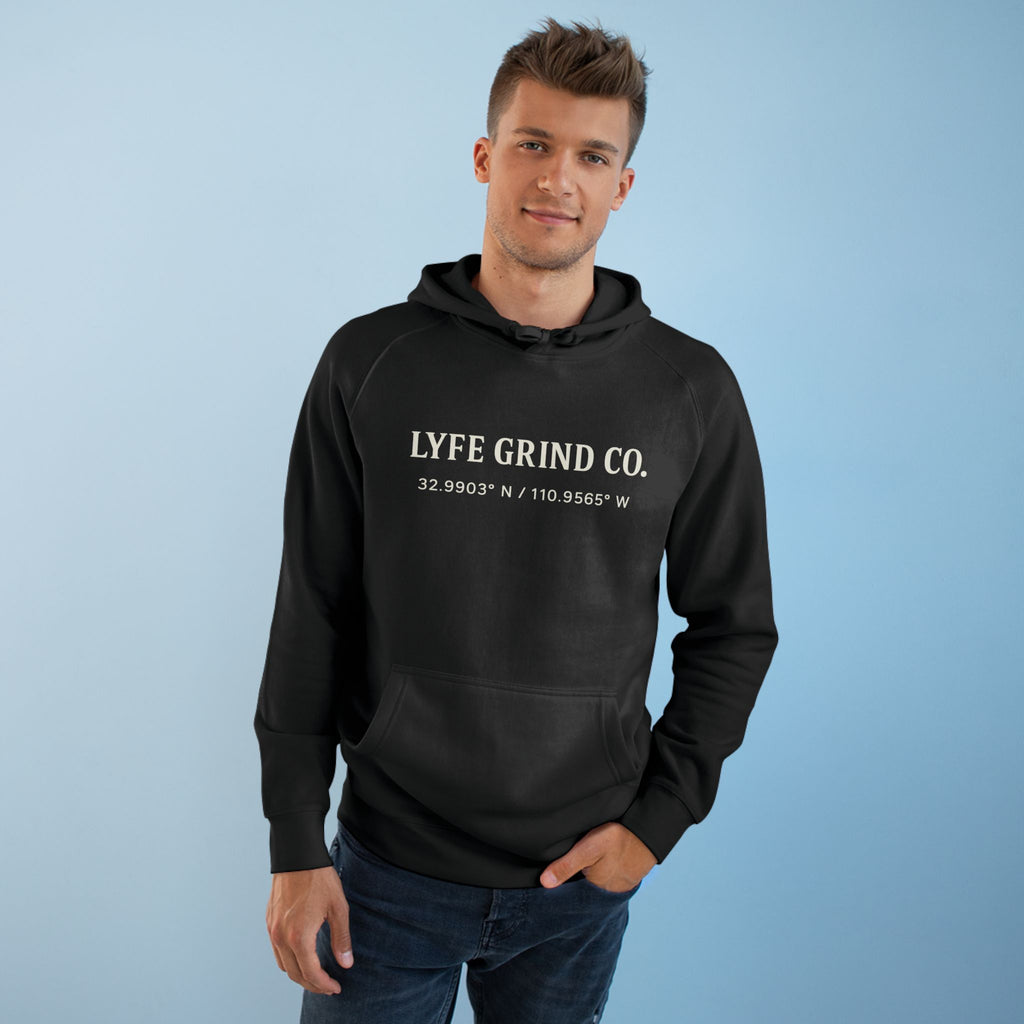 Lyfe Grind Co Logo Hoodie – Desert Division Streetwear Pullover, Minimalist Premium Hoodie, Arizona Coordinates Sweatshirt