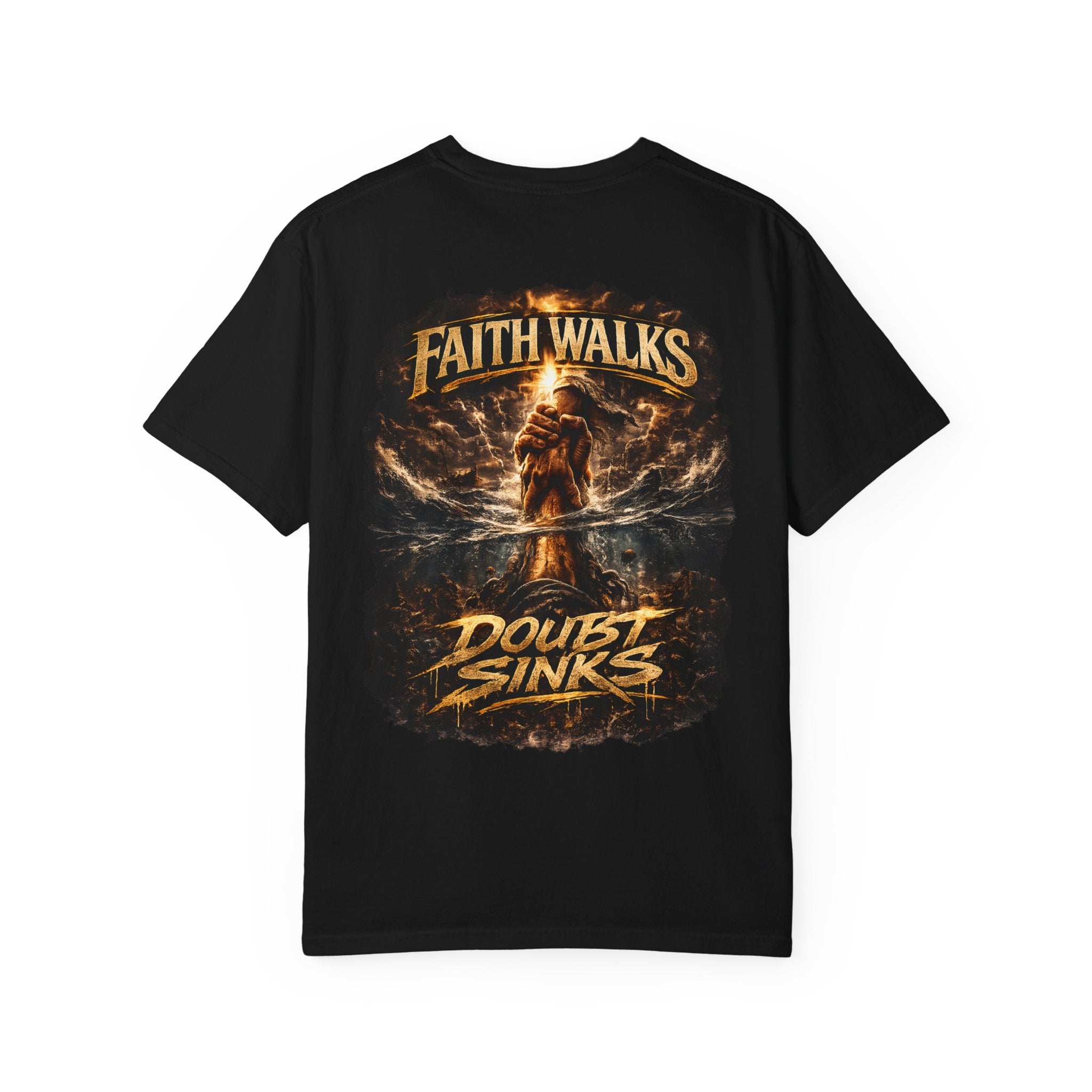 Faith Walks Doubt Sinks T-Shirt – Matthew 14:29–31 Christian Streetwear