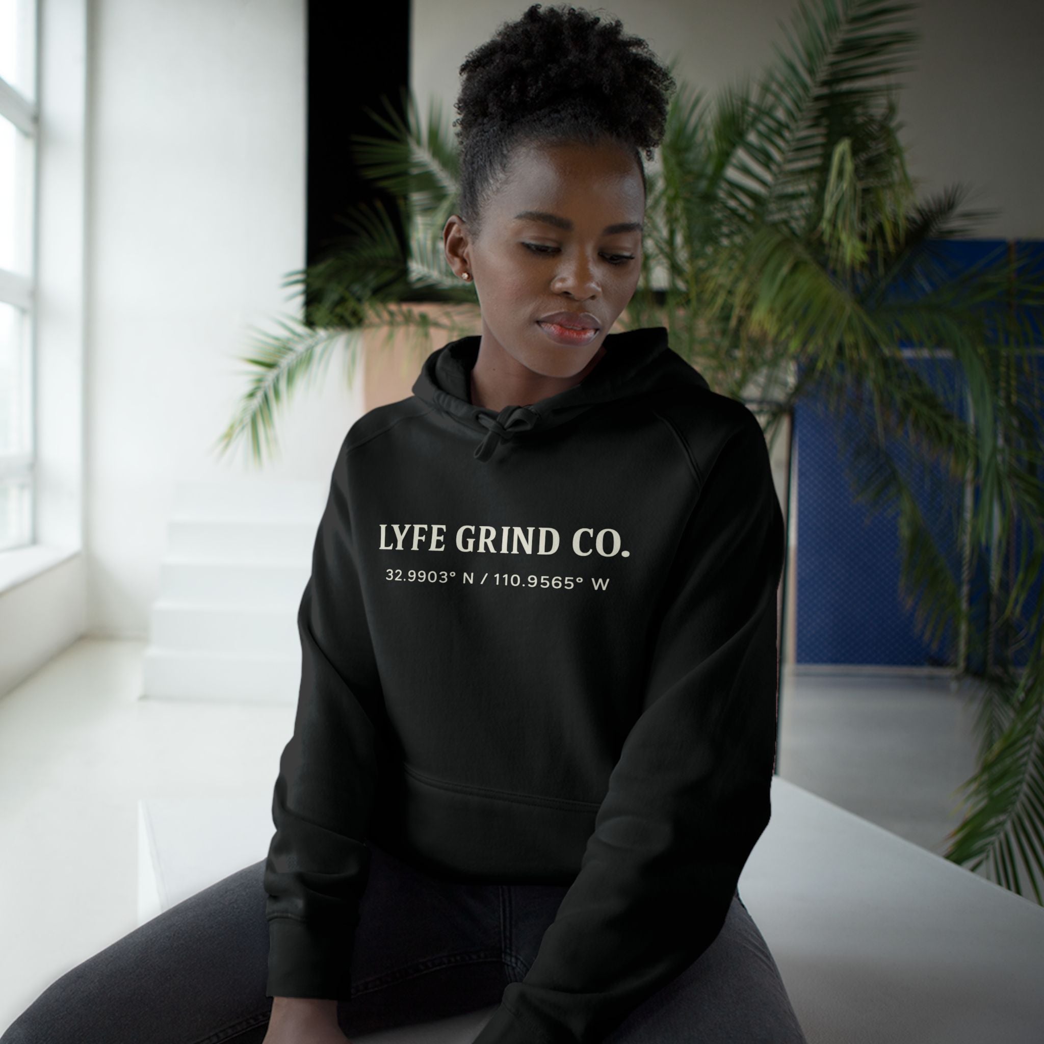 Lyfe Grind Co Logo Hoodie – Desert Division Streetwear Pullover, Minimalist Premium Hoodie, Arizona Coordinates Sweatshirt
