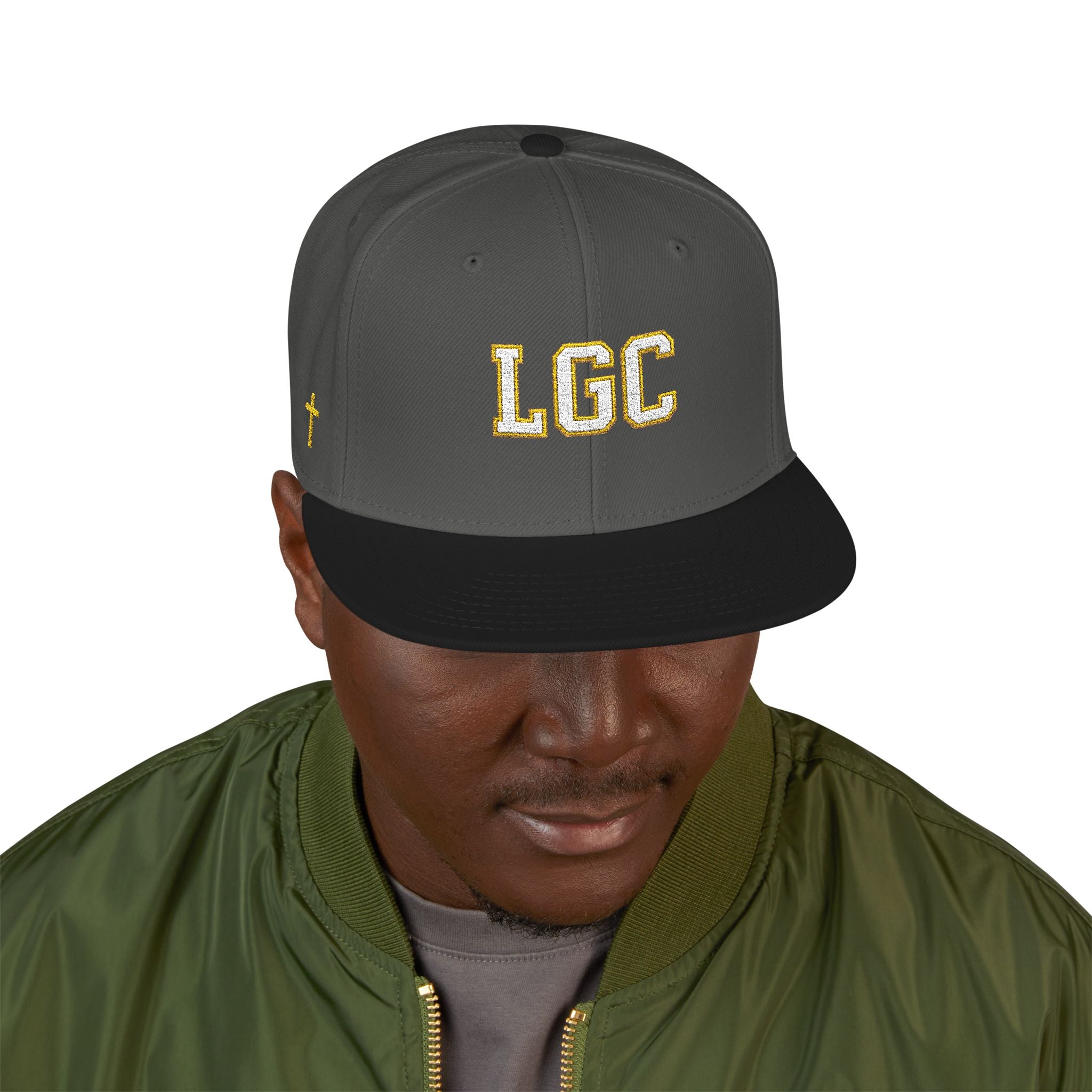 Lyfe Grind Co Snapback Hat – LGC Logo w/ Cross Detail | Faith-Based Streetwear Flat Brim Cap