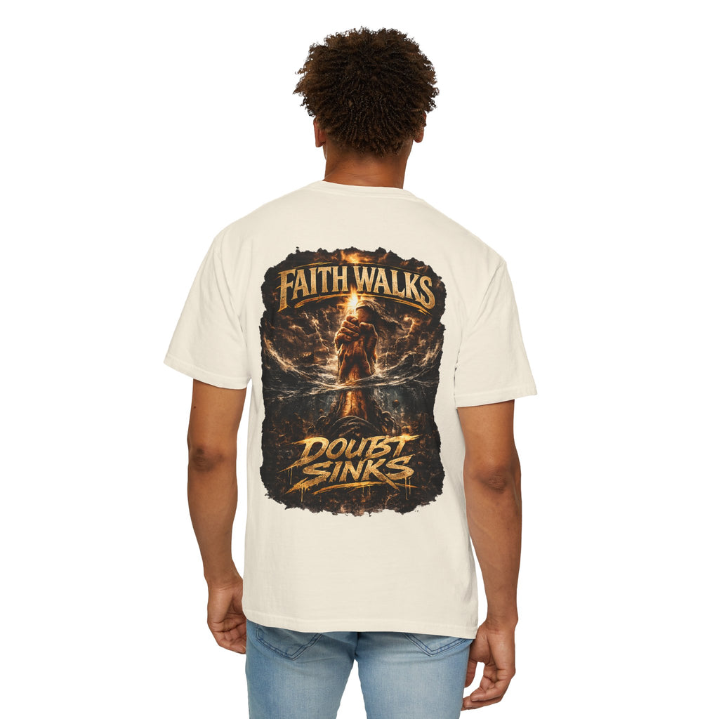 Faith Walks Doubt Sinks T-Shirt – Matthew 14:29–31 Christian Streetwear