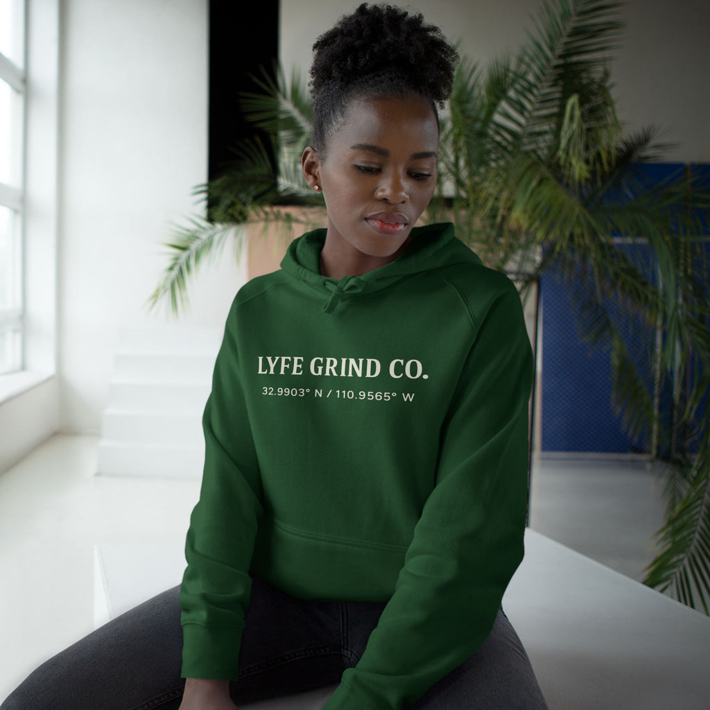 Lyfe Grind Co Logo Hoodie – Desert Division Streetwear Pullover, Minimalist Premium Hoodie, Arizona Coordinates Sweatshirt