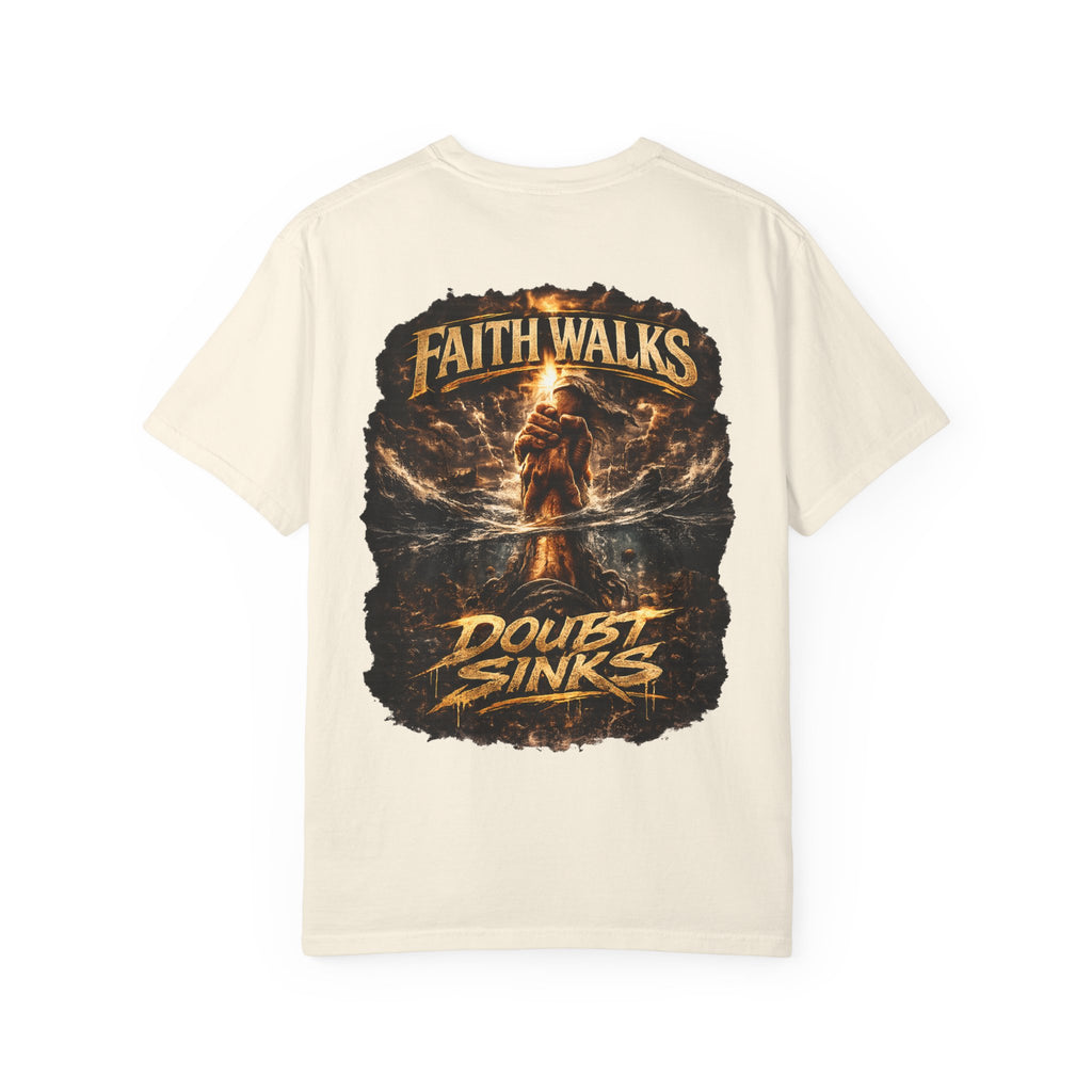 Faith Walks Doubt Sinks T-Shirt – Matthew 14:29–31 Christian Streetwear