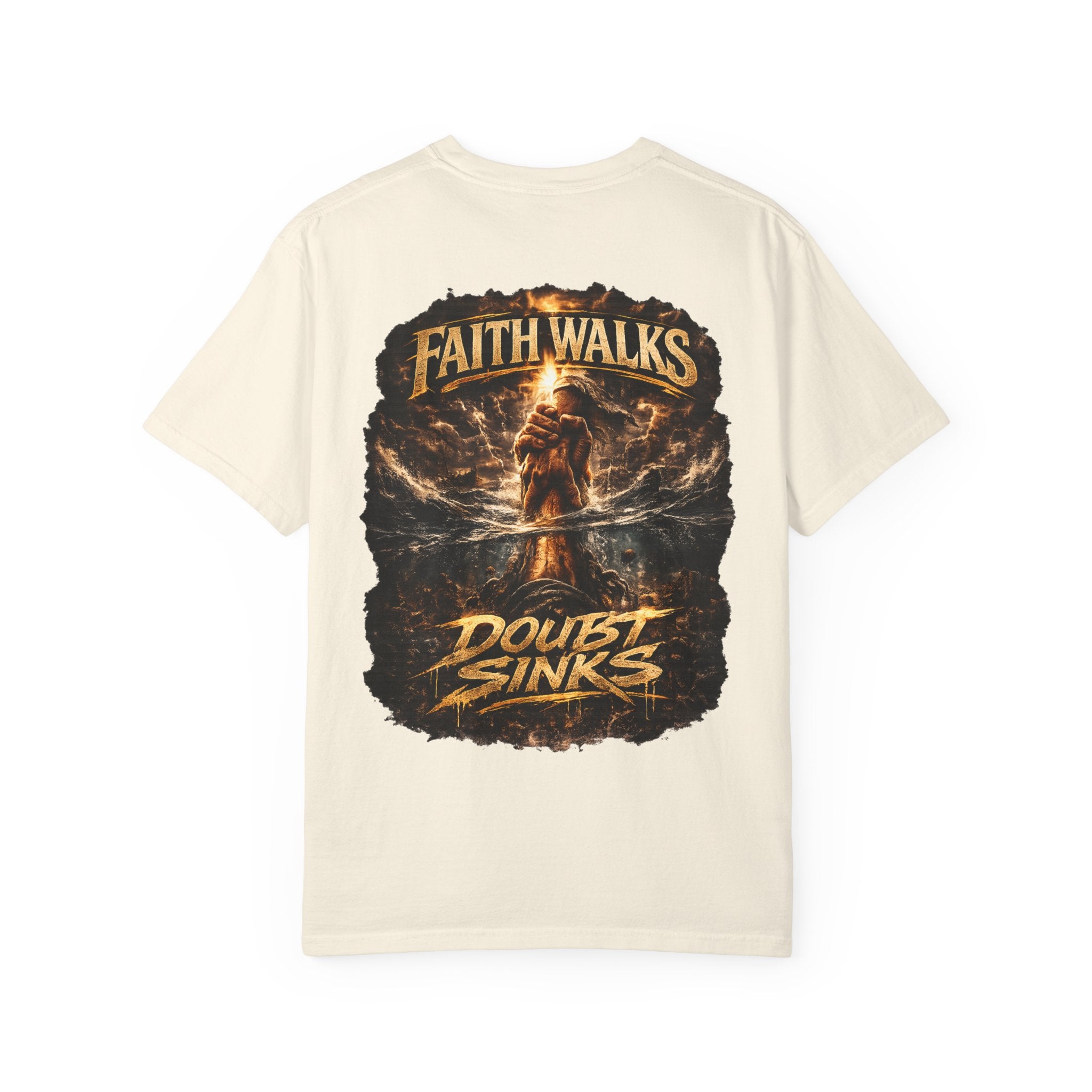 Faith Walks Doubt Sinks T-Shirt – Matthew 14:29–31 Christian Streetwear