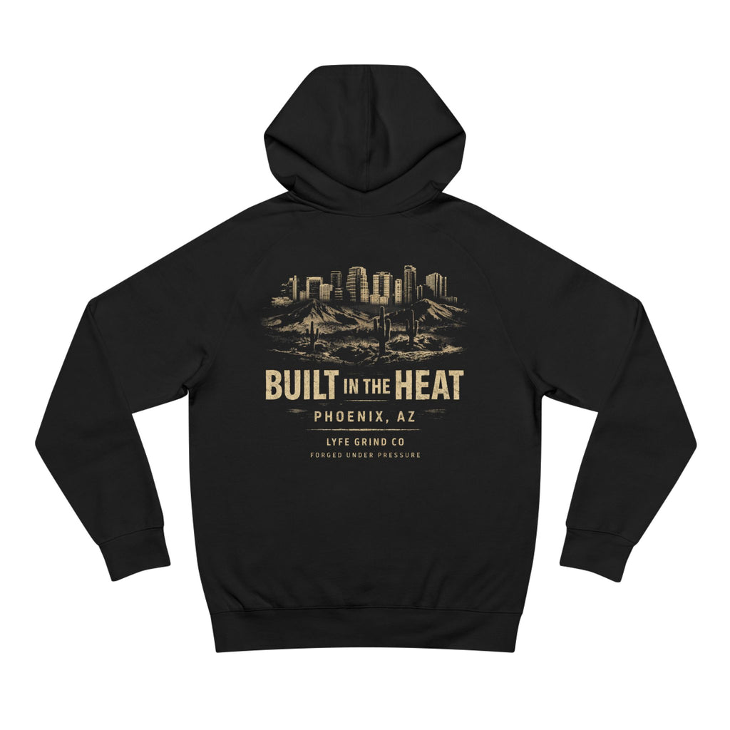 Lyfe Grind Co “Built in the Heat” Hoodie – Phoenix AZ Streetwear Pullover, Desert Division Graphic Hoodie, PHX Sweatshirt