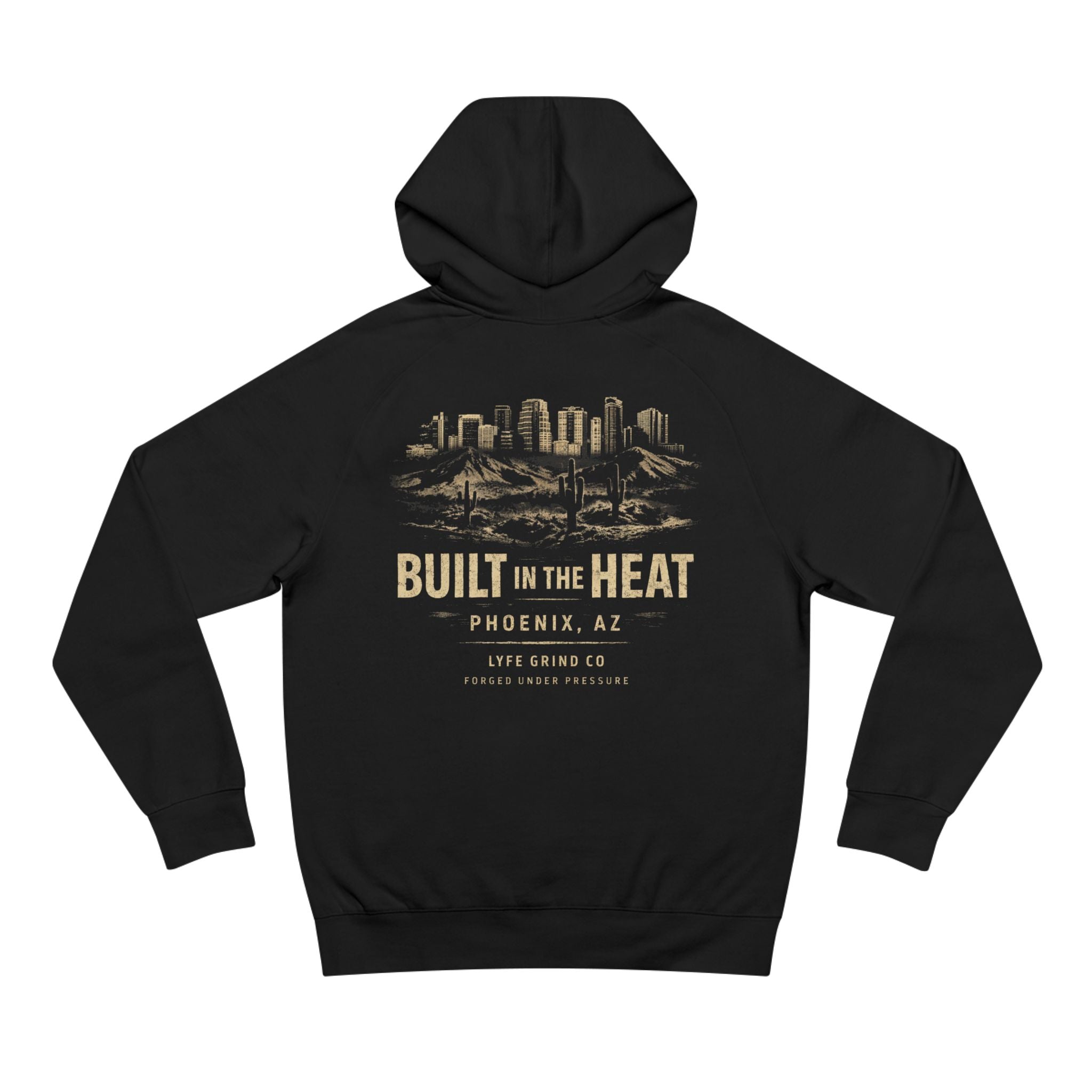 Lyfe Grind Co “Built in the Heat” Hoodie – Phoenix AZ Streetwear Pullover, Desert Division Graphic Hoodie, PHX Sweatshirt