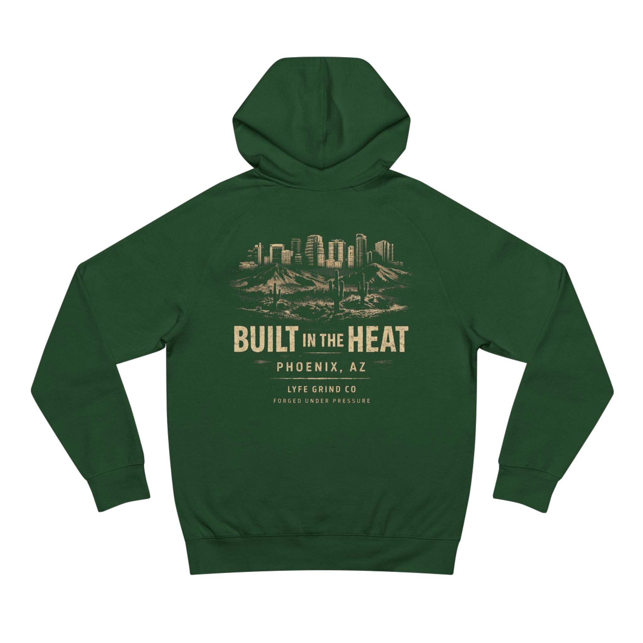 Lyfe Grind Co “Built in the Heat” Hoodie – Phoenix AZ Streetwear Pullover, Desert Division Graphic Hoodie, PHX Sweatshirt