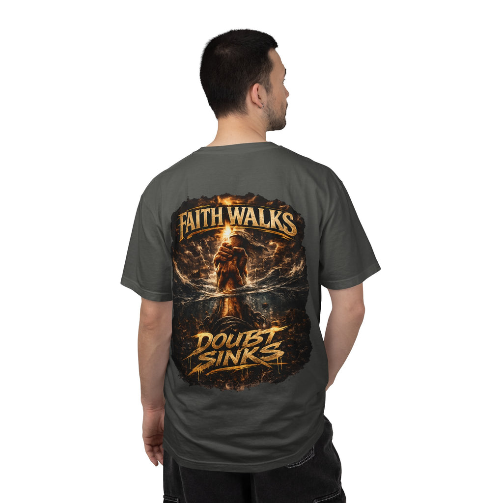 Faith Walks Doubt Sinks T-Shirt – Matthew 14:29–31 Christian Streetwear