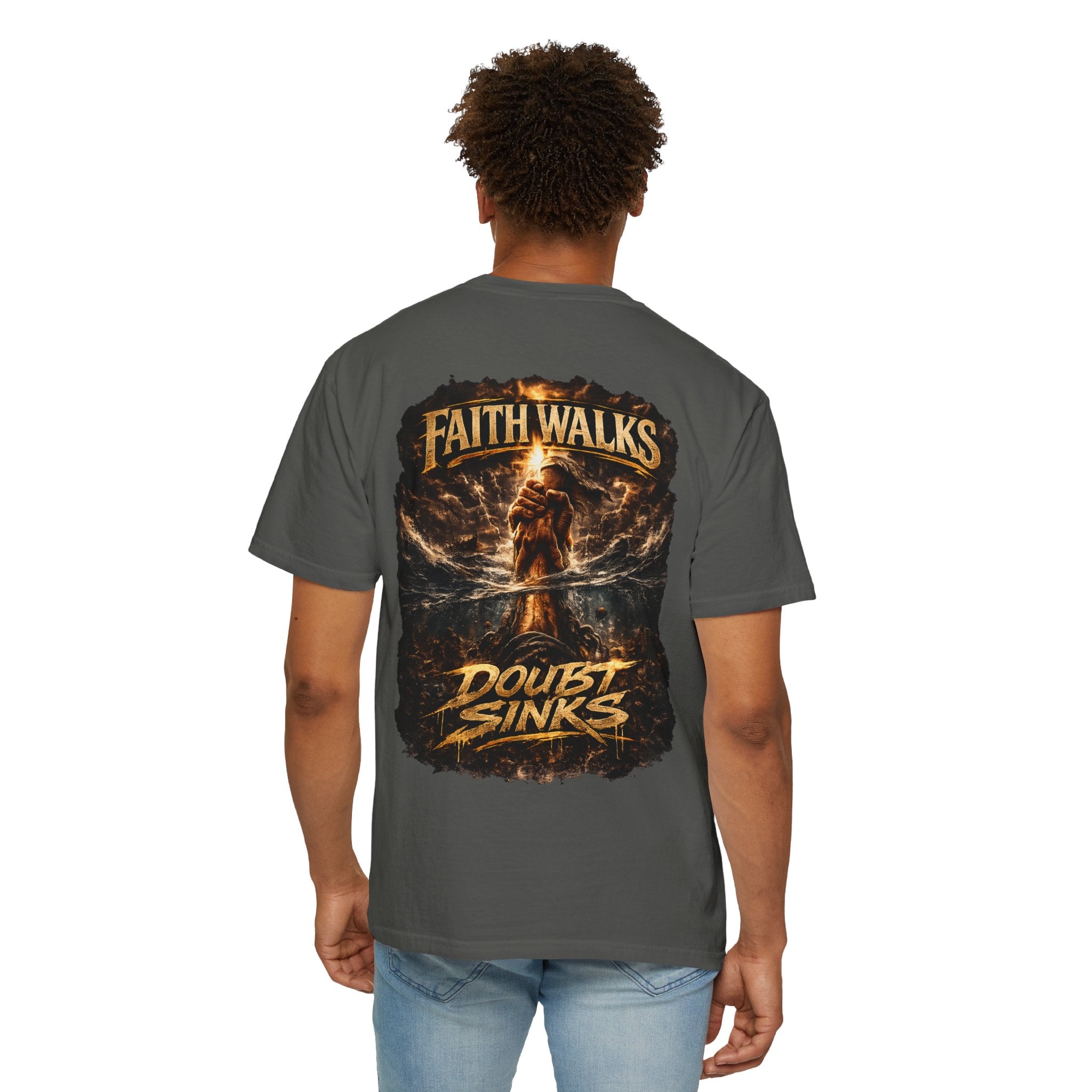 Faith Walks Doubt Sinks T-Shirt – Matthew 14:29–31 Christian Streetwear