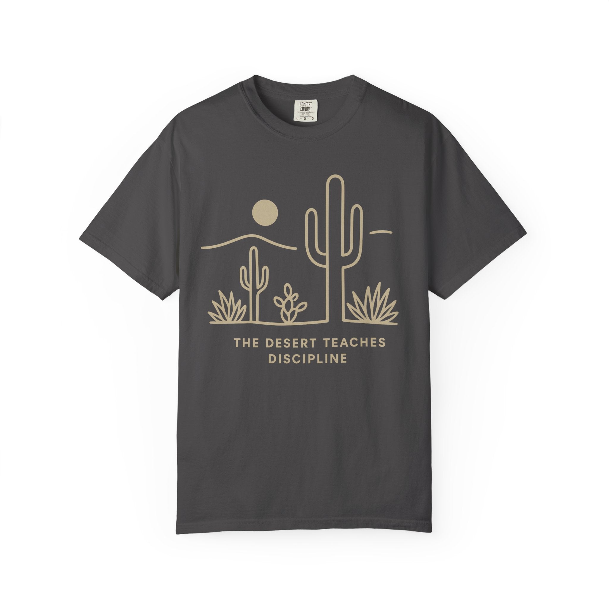 Lyfe Grind Co. – The Desert Teaches Discipline | Comfort Colors® 1717 | Western Minimal Desert Tee (Brick)