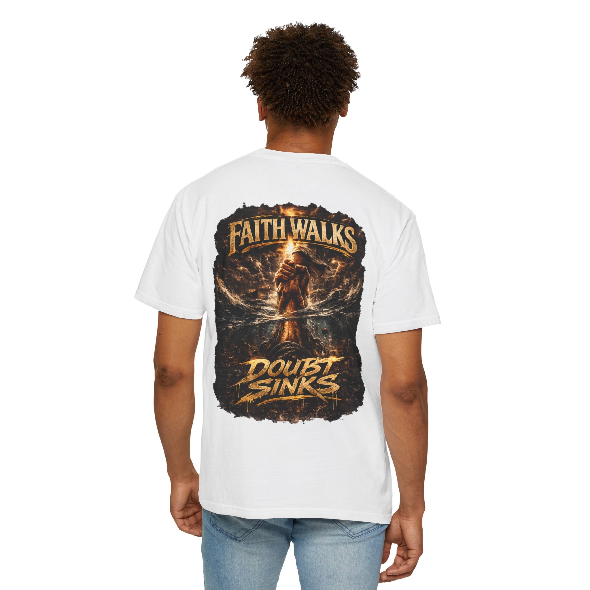 Faith Walks Doubt Sinks T-Shirt – Matthew 14:29–31 Christian Streetwear