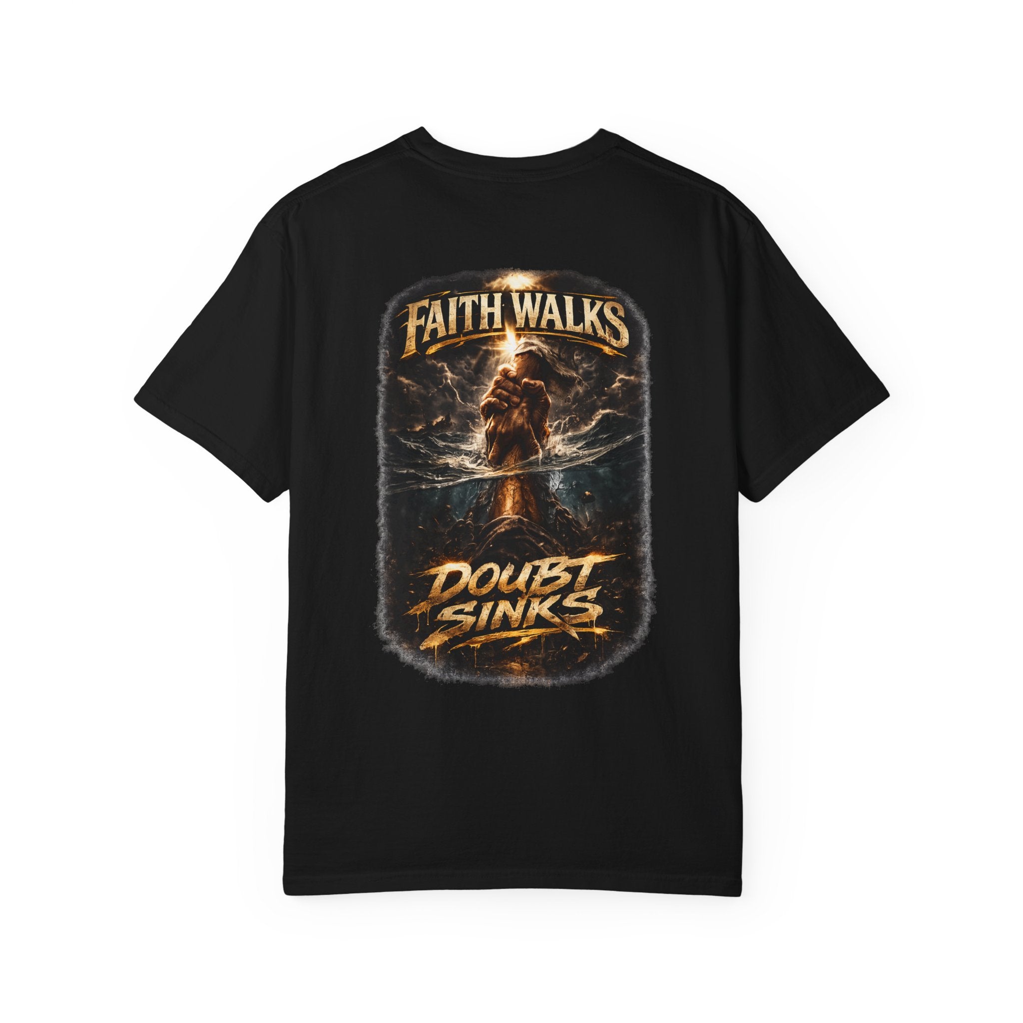 Faith Walks Doubt Sinks T-Shirt – Matthew 14:29–31 Christian Streetwear