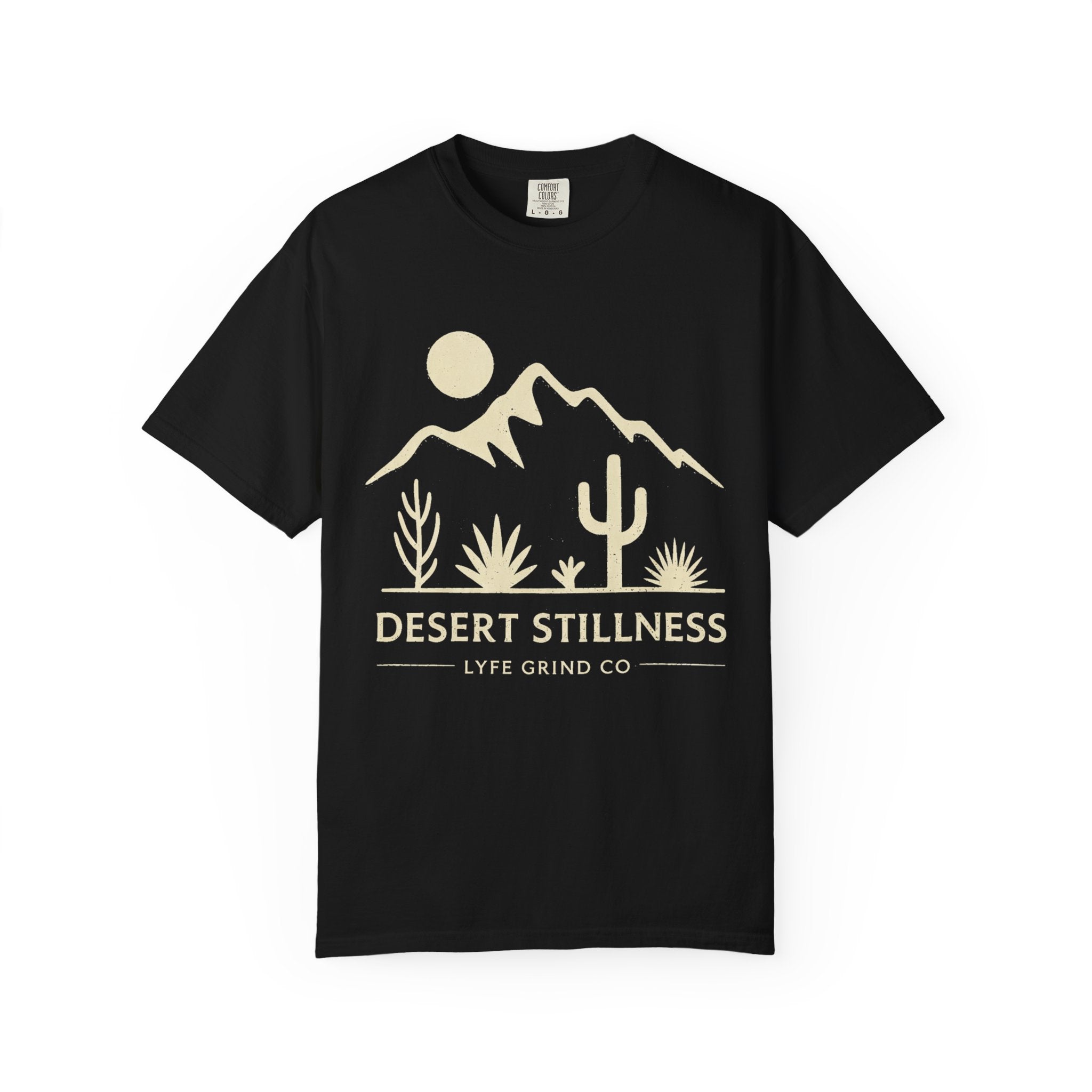 Desert Stillness T-Shirt | Arizona Desert Graphic Tee | Vintage Mountain Cactus Shirt | Minimalist Western Streetwear | Lyfe Grind Co