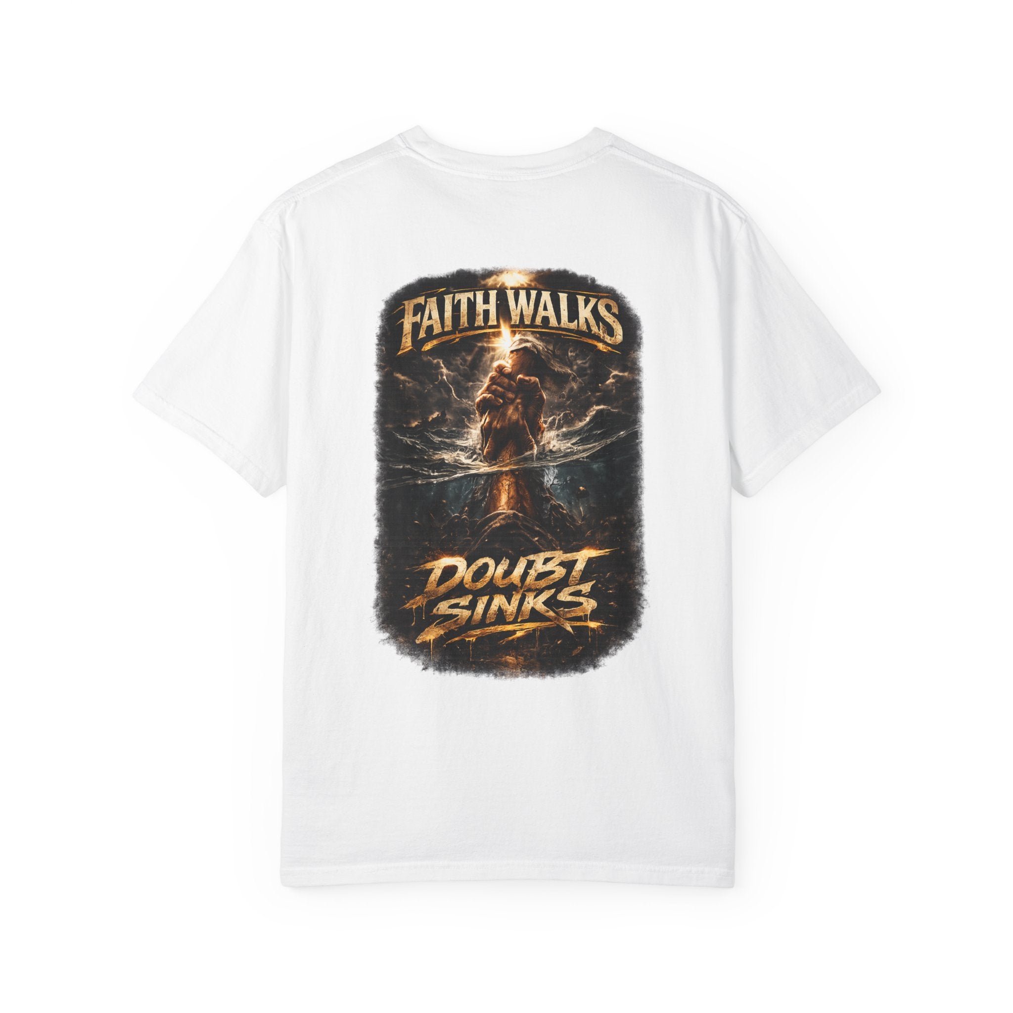 Faith Walks Doubt Sinks T-Shirt – Matthew 14:29–31 Christian Streetwear