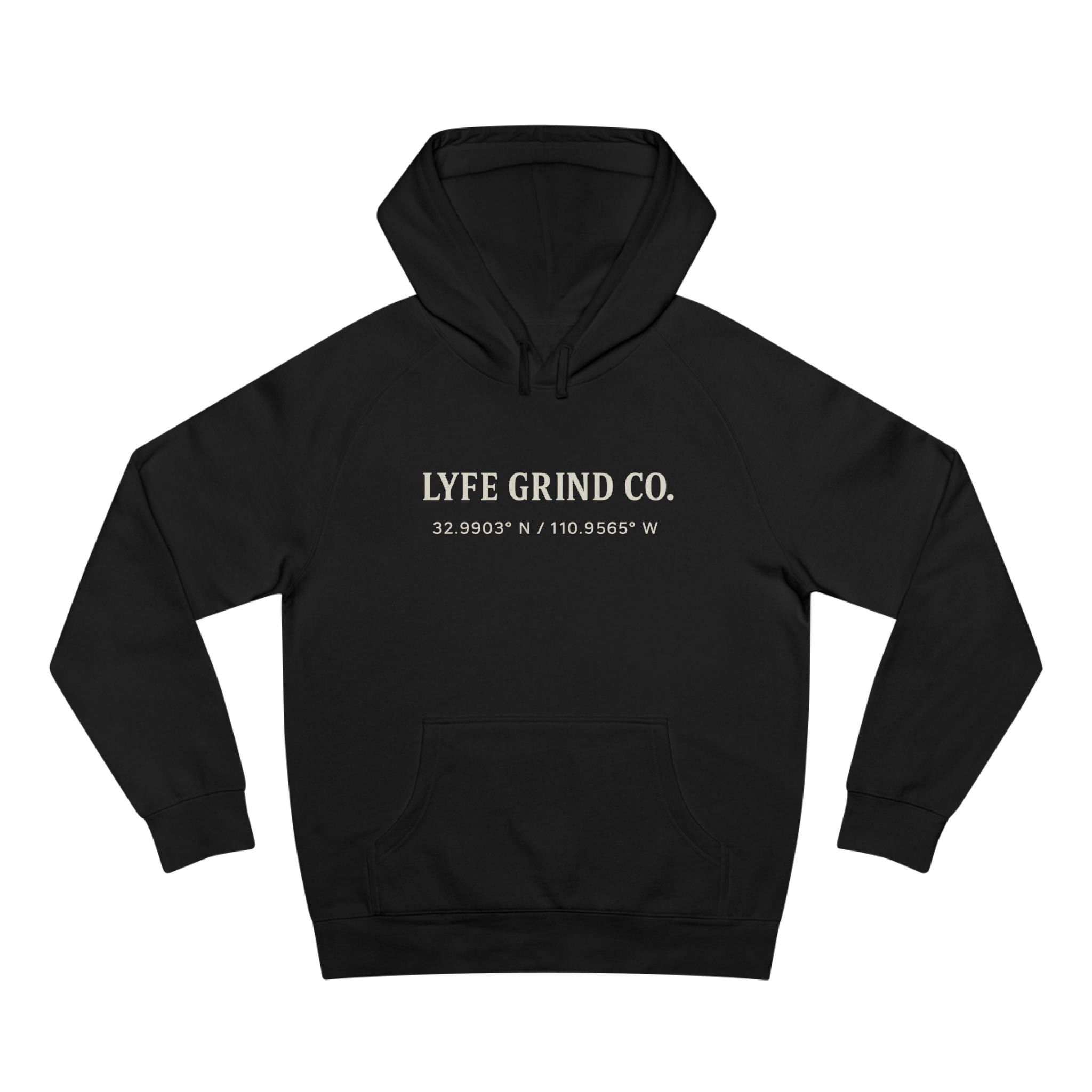 Lyfe Grind Co Logo Hoodie – Desert Division Streetwear Pullover, Minimalist Premium Hoodie, Arizona Coordinates Sweatshirt