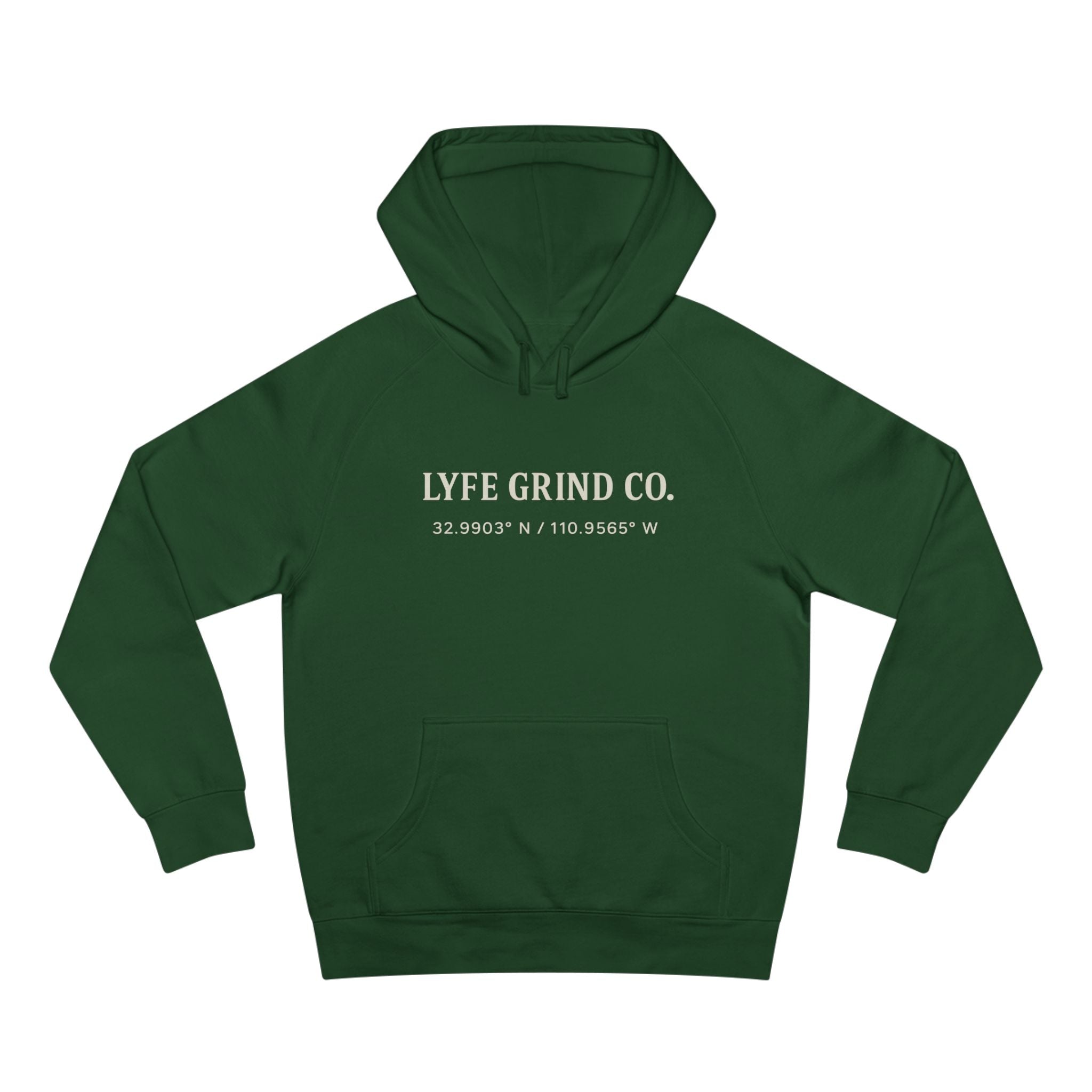 Lyfe Grind Co Logo Hoodie – Desert Division Streetwear Pullover, Minimalist Premium Hoodie, Arizona Coordinates Sweatshirt