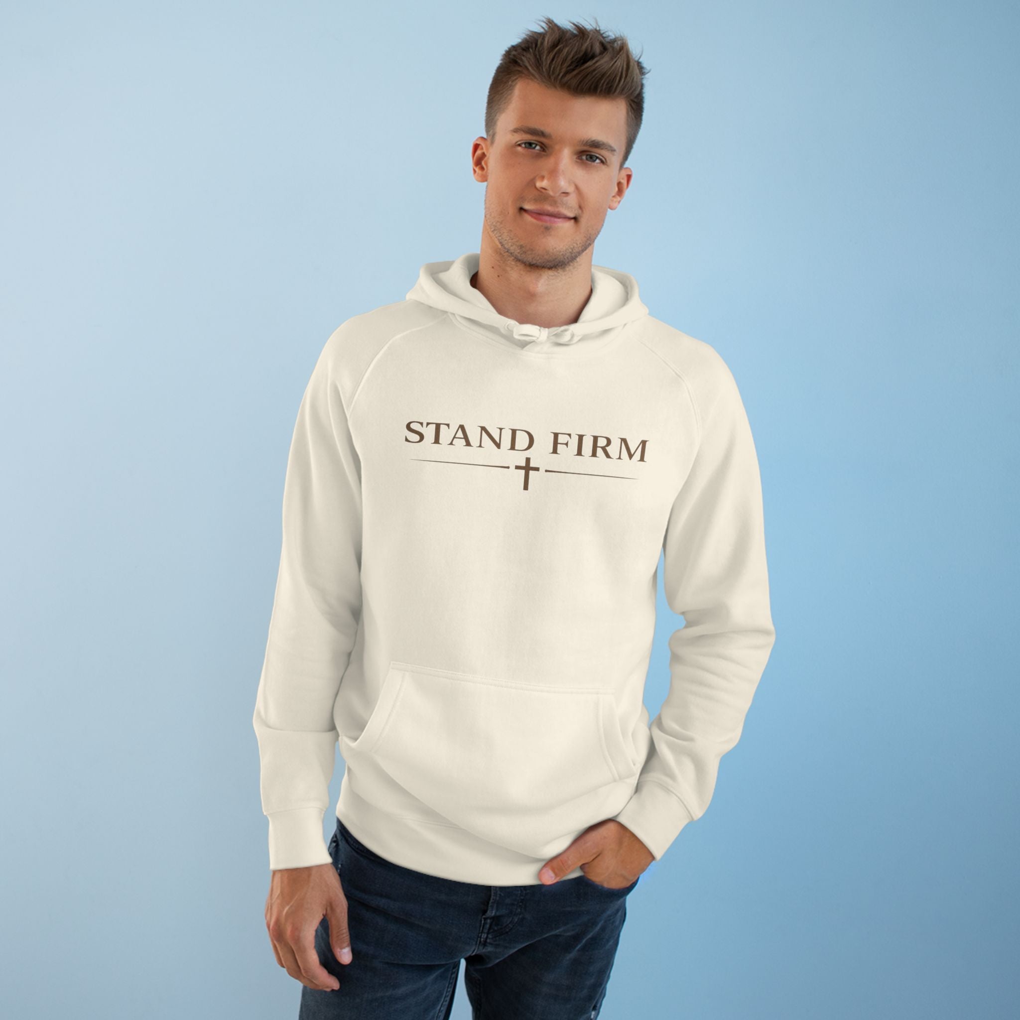 Lyfe Grind Co “Stand Firm” Hoodie – Minimalist Christian Streetwear Pullover, Faith-Based Sweatshirt, Cross Graphic Hoodie