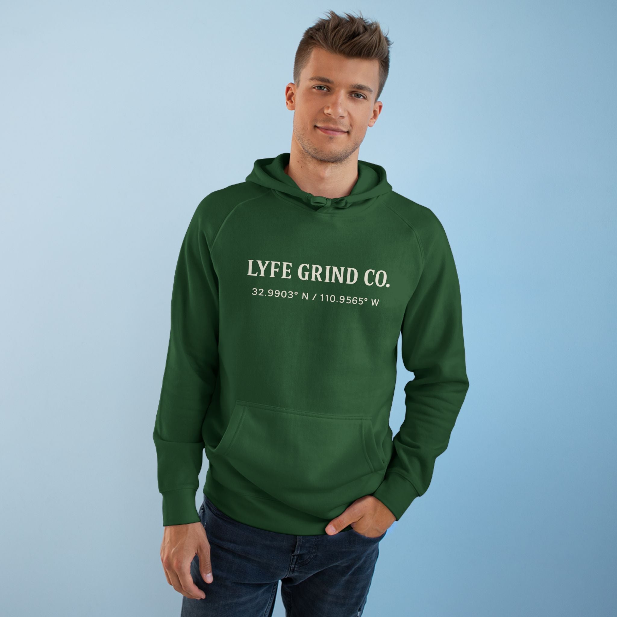 Lyfe Grind Co Logo Hoodie – Desert Division Streetwear Pullover, Minimalist Premium Hoodie, Arizona Coordinates Sweatshirt