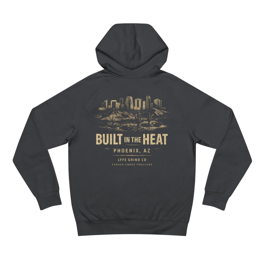 Lyfe Grind Co “Built in the Heat” Hoodie – Phoenix AZ Streetwear Pullover, Desert Division Graphic Hoodie, PHX Sweatshirt