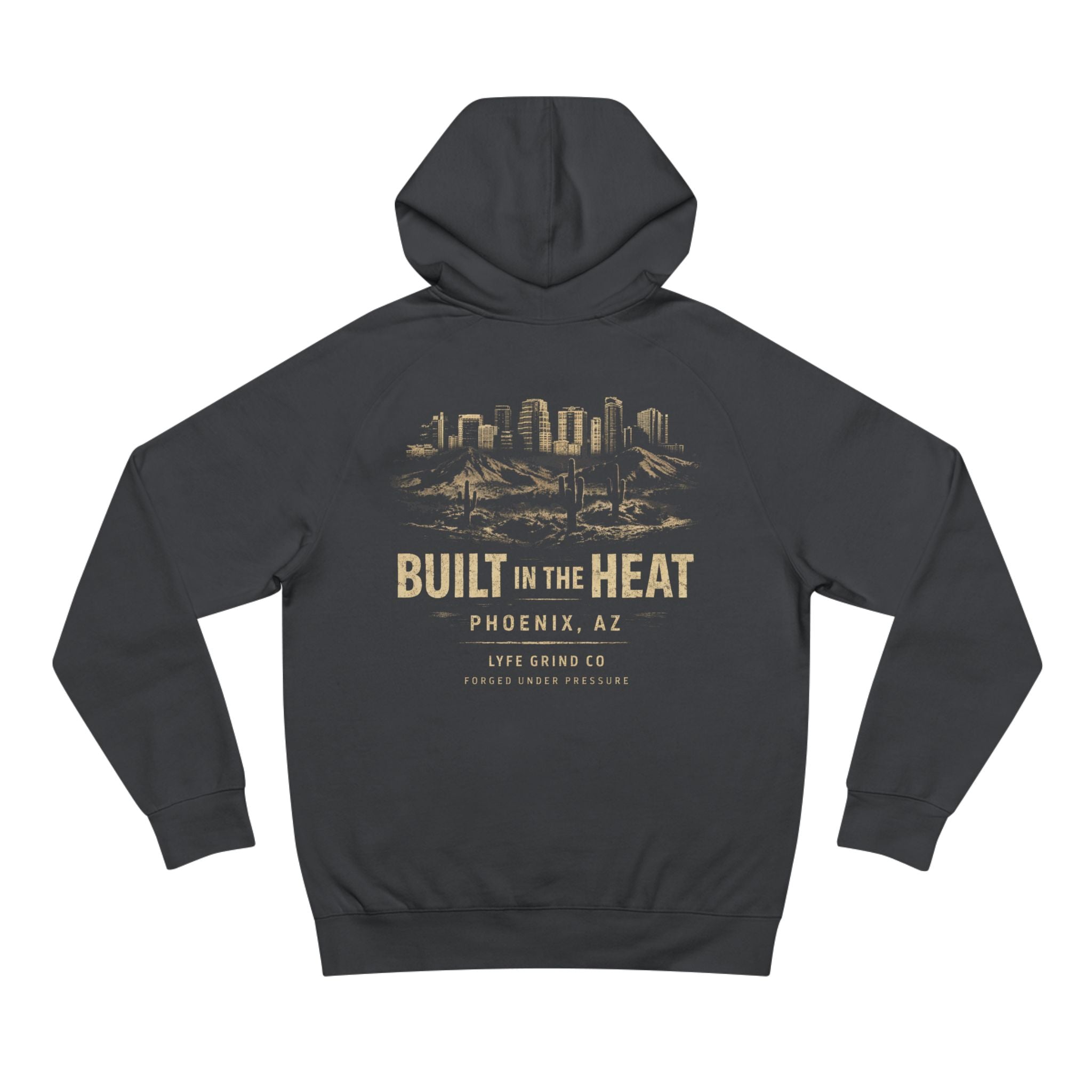 Lyfe Grind Co “Built in the Heat” Hoodie – Phoenix AZ Streetwear Pullover, Desert Division Graphic Hoodie, PHX Sweatshirt